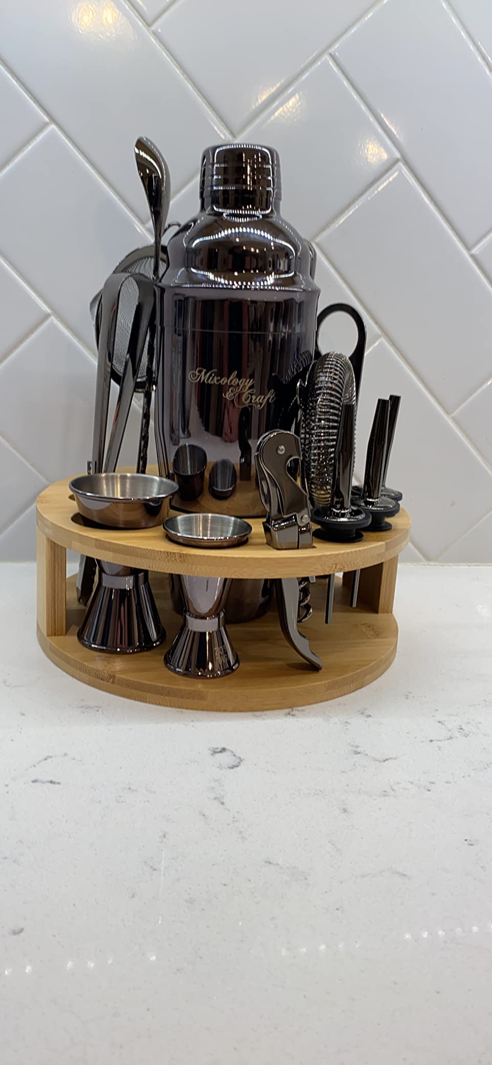 Mixology & Craft Bartender Kit – 15 Piece Cocktail Shaker Set with Bamboo Stand | Complete Cocktail Kit Gift Set | Top Bartender Gifts for Men & Women | Exclusive Recipe Cards (Silver) customer photo 1