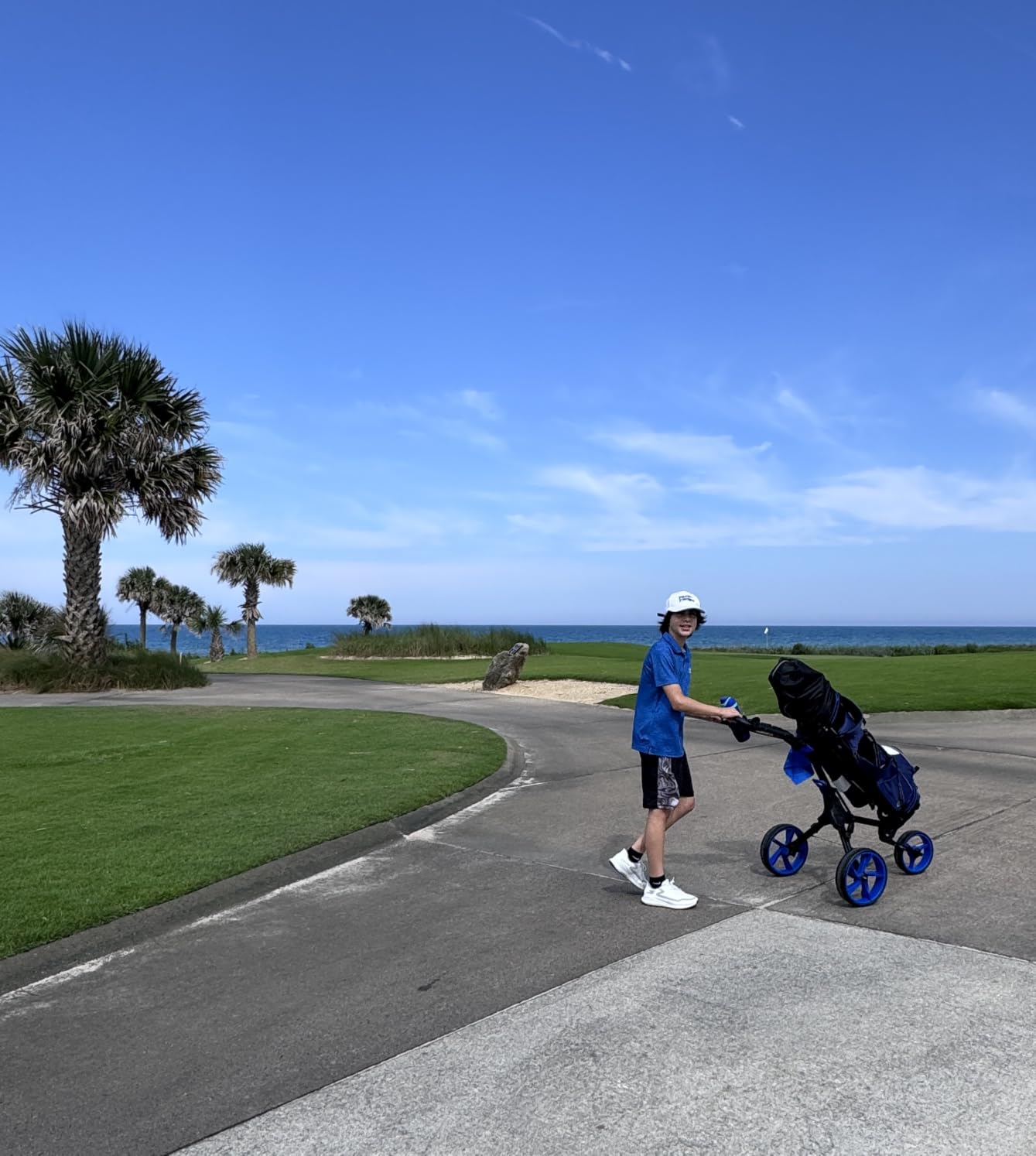 KVV 3 Wheel Foldable/Collapsible Golf Push Cart Ultra Lightweight Smallest Folding Size, New-Version Scorecard Holder Umbrella Holder Included customer photo 2