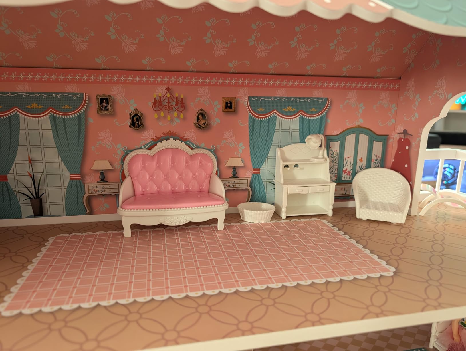 ROBUD Wooden Dollhouse with Furniture Blue for Girls 3-6 customer photo 2
