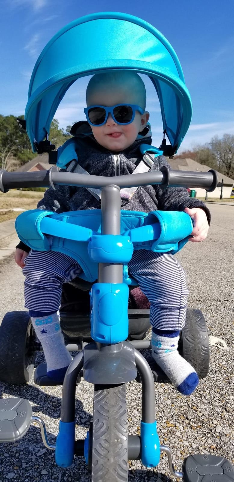 Joovy Tricycoo 4.1 Kids Tricycle with 4-Stages Featuring Extra-Wide Front Tire, Removable and Adjustable Parent Handle, Safety Harness, Machine-Washable Seat Pad, and Retractable Canopy (Black) customer photo 1
