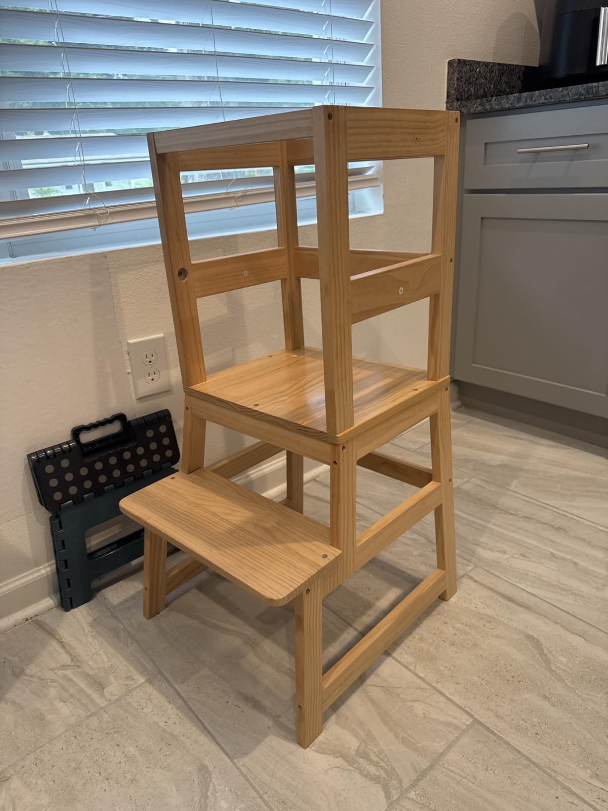 Kitchen Step Stool for Toddlers with Non-Slip Mat, WOOD CITY Wooden Kids Montessori Learning Stool Tower, Toddler Standing Tower Helper for Kitchen Counter and Bathroom Sink(Burlywood) customer photo 1
