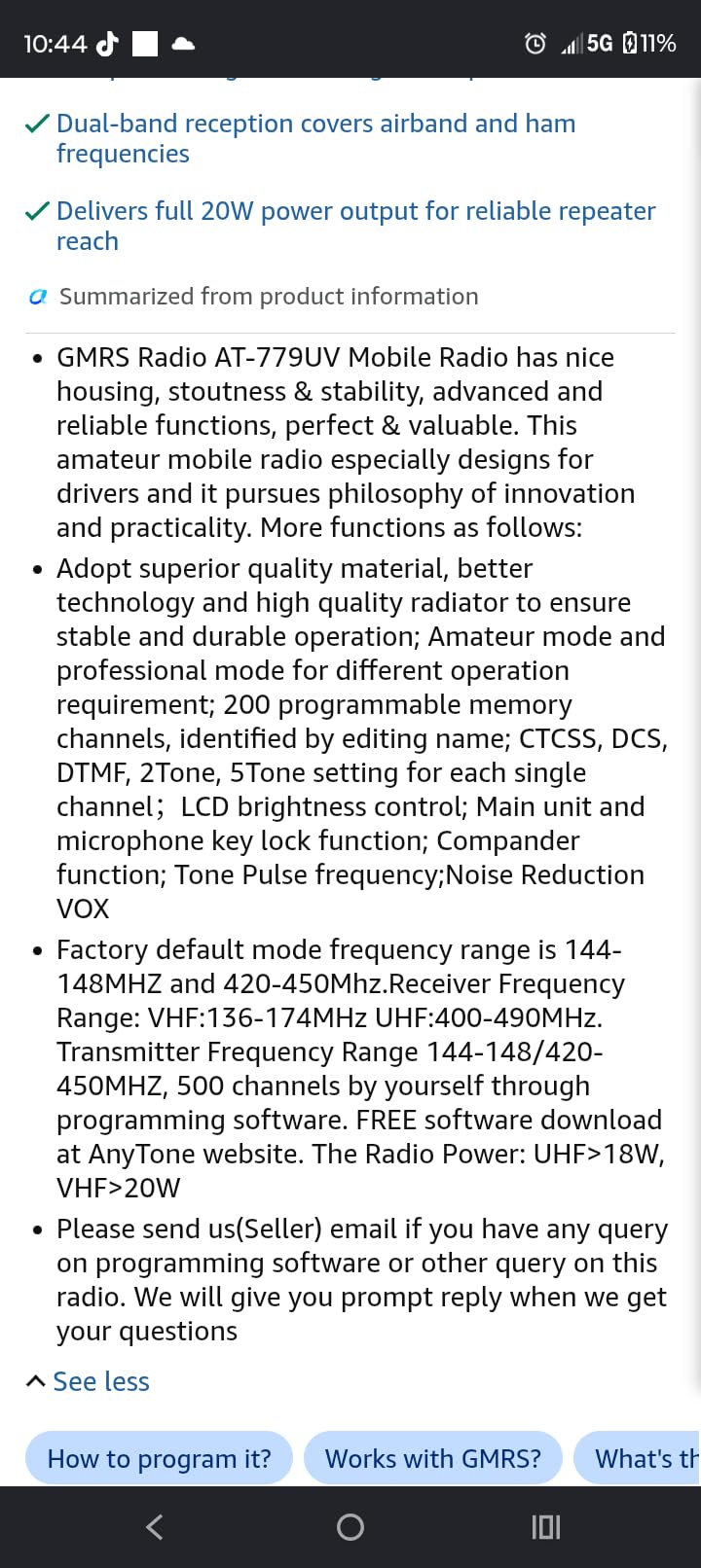 AnyTone Mini Size Dual Band Transceiver Mobile Radio VHF/UHF Two Way Radio AT-779UV for Car Vehicle Black customer photo 1