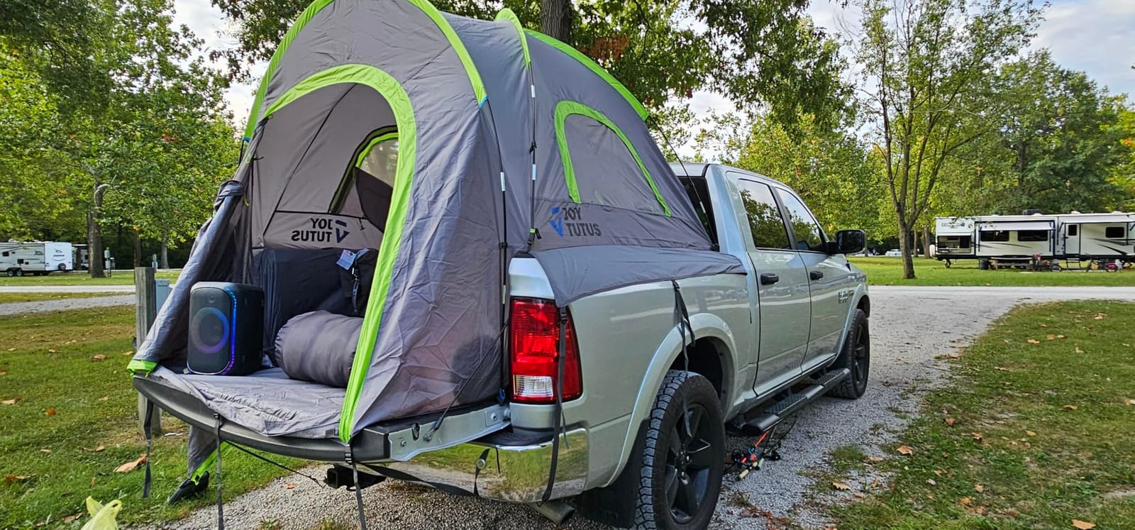 JOYTUTUS Pickup Truck Tent 2.0, Waterproof PU2000mm Double Layer for 2 Person, Portable Truck Bed Tent with Rainfly, 5.5'-5.8' Camping Preferred - Green customer photo 1