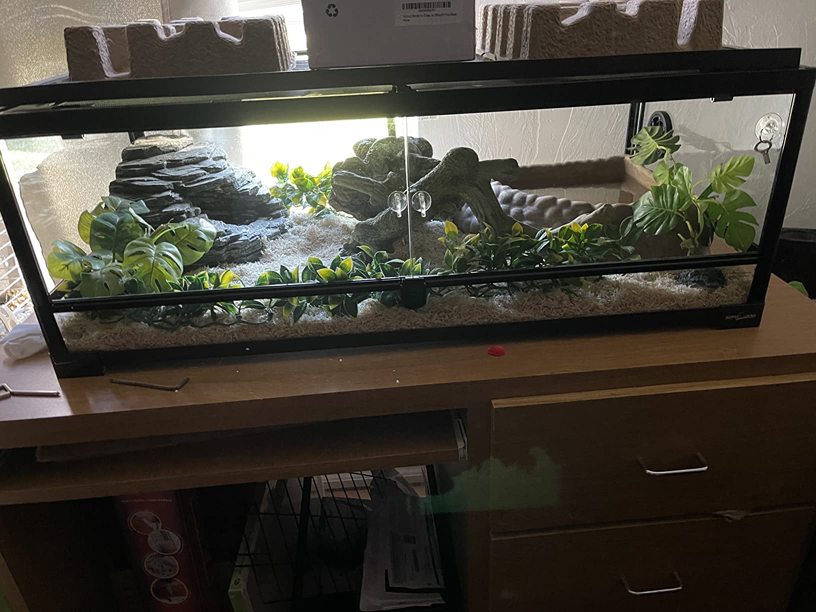 REPTI ZOO Full Glass 35 Gallon Reptile Tank, Front Opening Wide & Low Reptile Terrarium 36