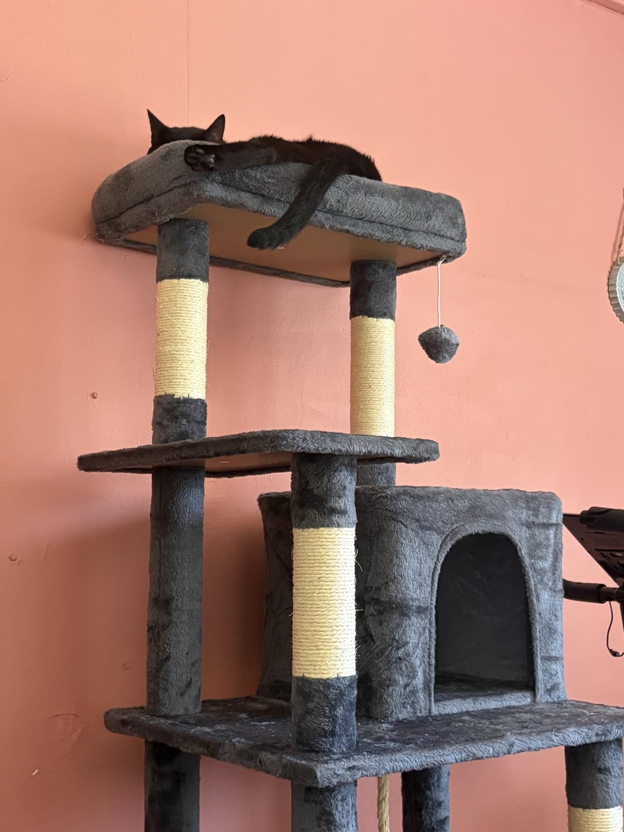 Yaheetech 63in Sturdy Large Cat Tree for Indoor Heavy Cats, Tall Tower | Plush condo, hammock, sisal scratch posts, anti-wobble base, multi-pet friendly, easy assembly, scratch-resistant, light gray customer photo 1