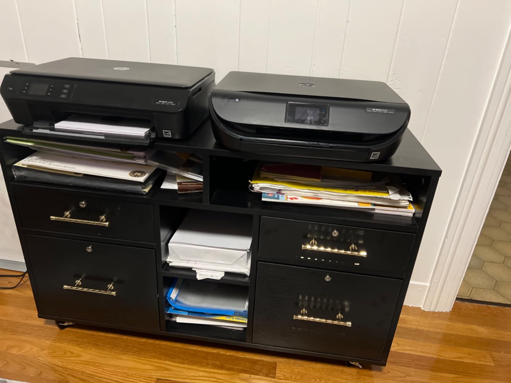 VINGLI Wood Mobile File Cabinet with 4 Drawers and Shelves, Printer Stand with Open Storage, Locking Lateral Filing Cabinet for Home Office, Black customer photo 1