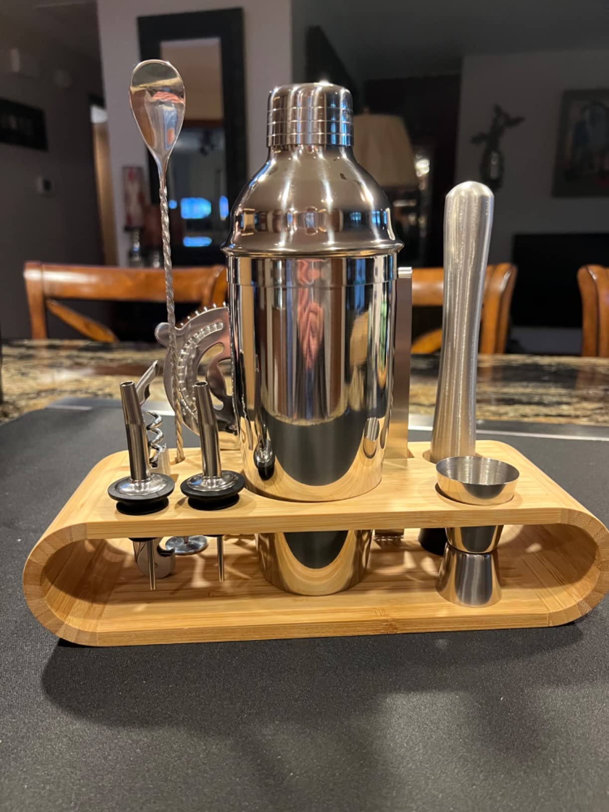 Amazon Basics 10-Piece Stainless Steel Cocktail Shaker Bar Tool Set with Bamboo Stand Holder, Home Bar Drink Mixing Accessories, Housewarming Gift customer photo 2