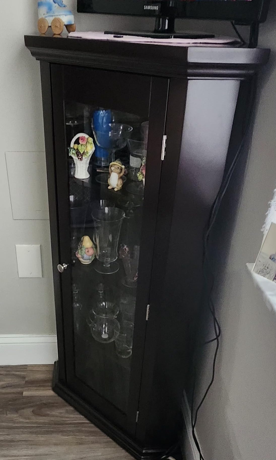Kings Brand Corner Curio Display Cabinet w/Glass Door & Shelves, White customer photo 2
