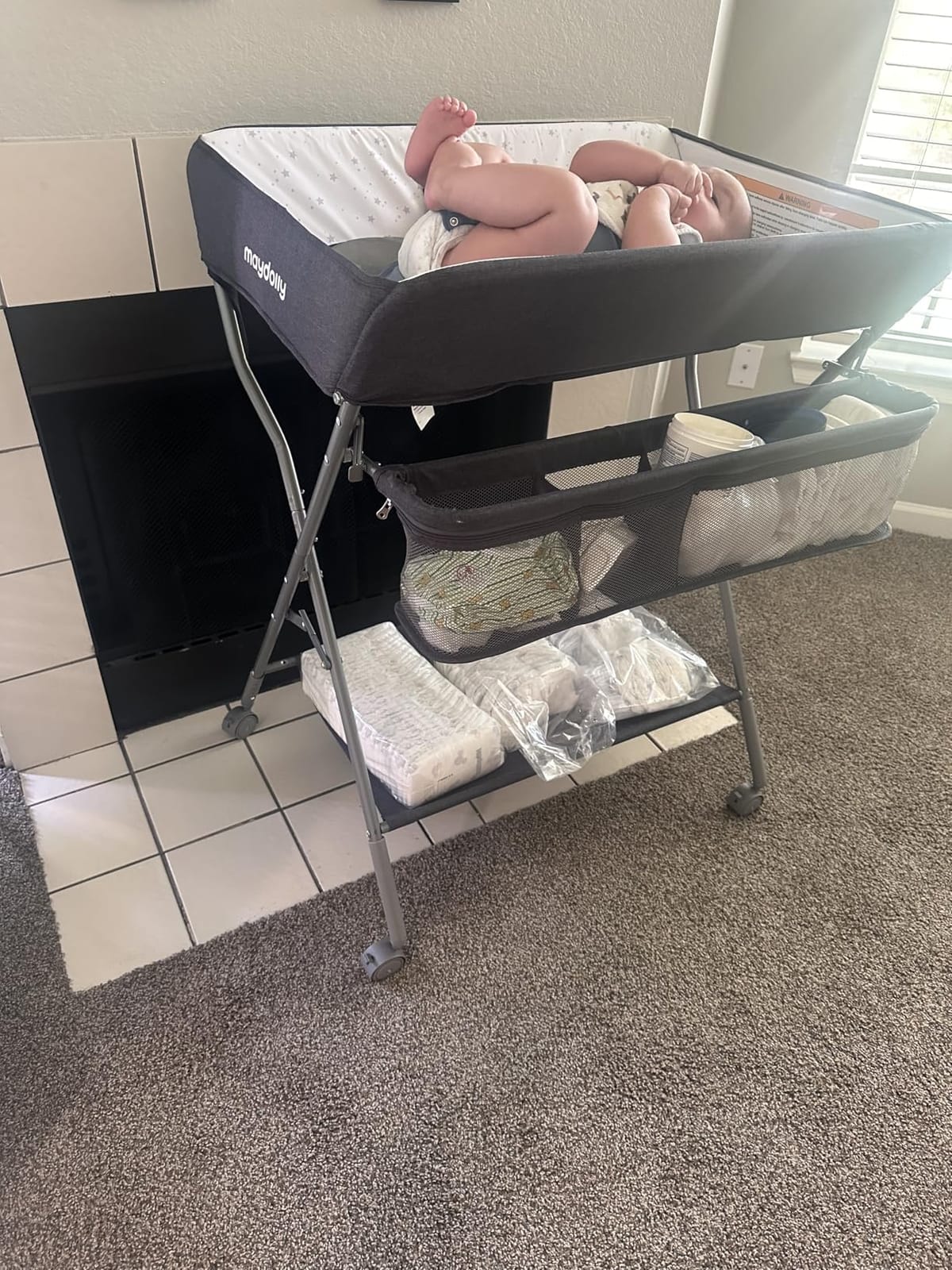 Baby Changing Table with Wheels, Maydolly Portable Adjustable Height Folding Diaper Station with Nursery Organizer & Storage Rack for Newborn Baby and Infant (Light Grey) customer photo 2