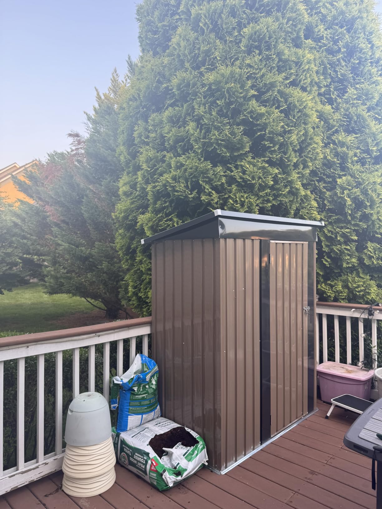 Devoko 5x3 FT Outdoor Storage Shed, Brown | Small Metal Tool Sheds, Lockable Door, Sloping Roof, Utility Garden Shed for Lawn Backyard Patio customer photo 1