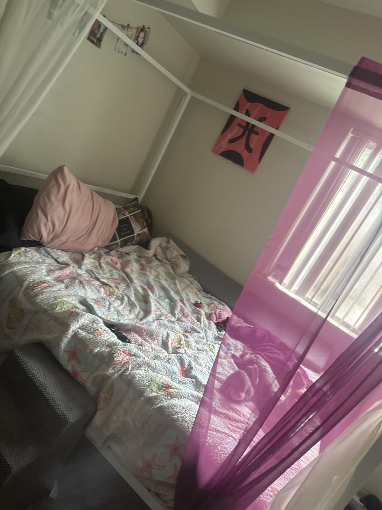 SHA CERLIN Queen Size Canopy Bed Frame with Heavy Duty Metal Slats, White customer photo 2