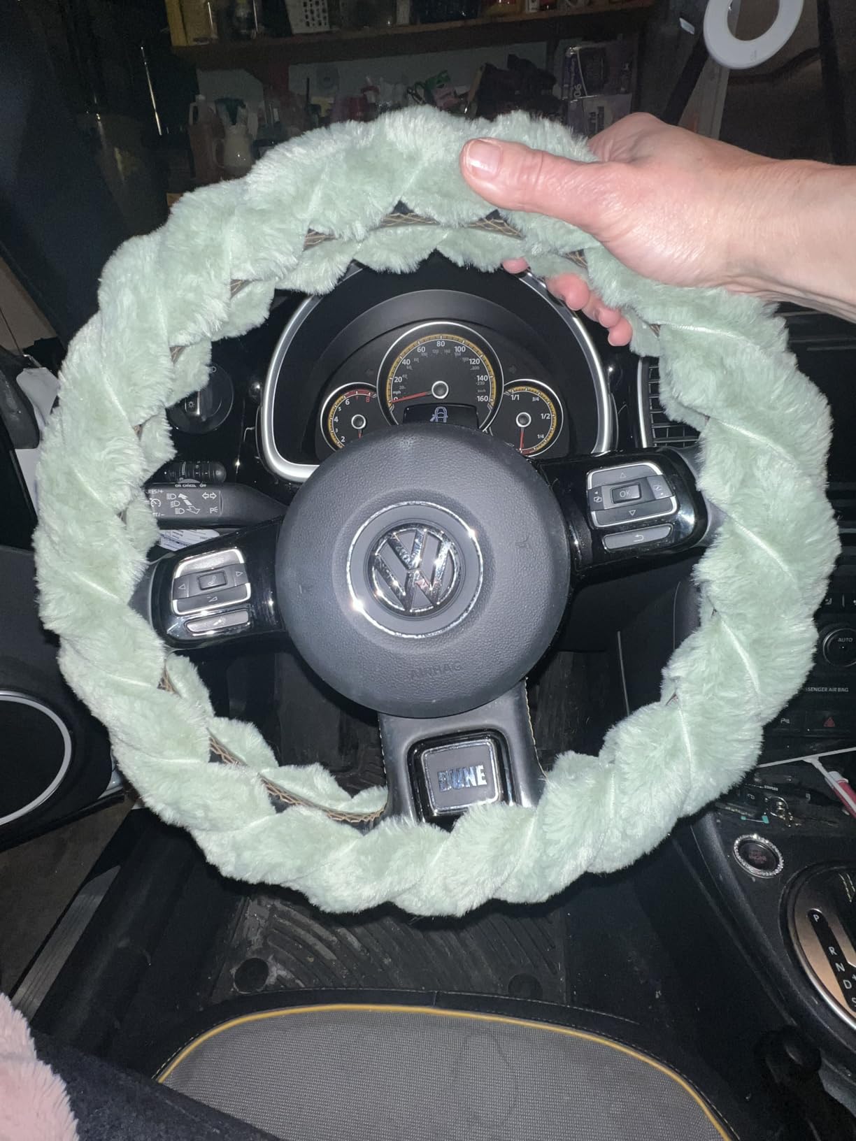 HighnessHwoo Luxury Fluffy Winter Car Steering Wheel Cover for Women Soft Warm Plush Cute Auto Accessories for Vehicle, Sedan, Universal, Fuzzy, Anti Slip, Green, Standard Size, 14.75-15.15