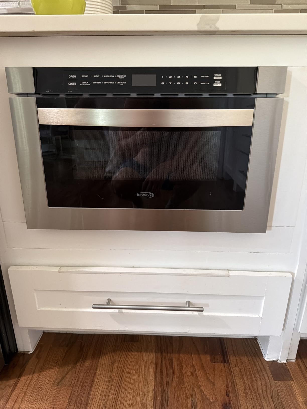 KoolMore 24 Inch Stainless-Steel Microwave Drawer with 1.2 cu. ft. Capacity, 1000W Power with 10 Custom Cooking Levels, Memory, and Timer Functions, Wall-Mounted with Flat Bottom (KM-MD-1SS) customer photo 1