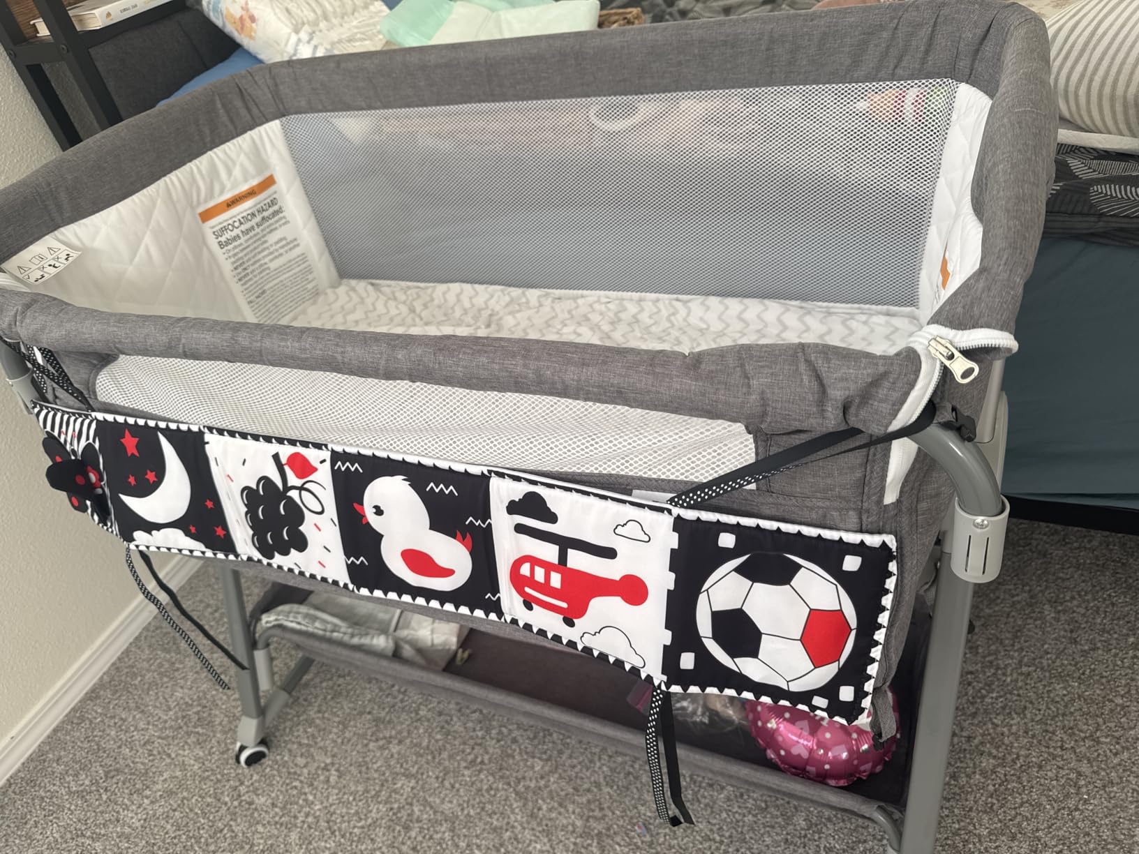 Cowiewie Bassinet Bedside Sleeper, Baby Bassinet with 7 Adjustable Height, Bedside Bassinet for Baby with Storage, Breathable Mesh & Mattress, Portable Bassinet Easy Folding (Pyramid Light Gray) customer photo 1
