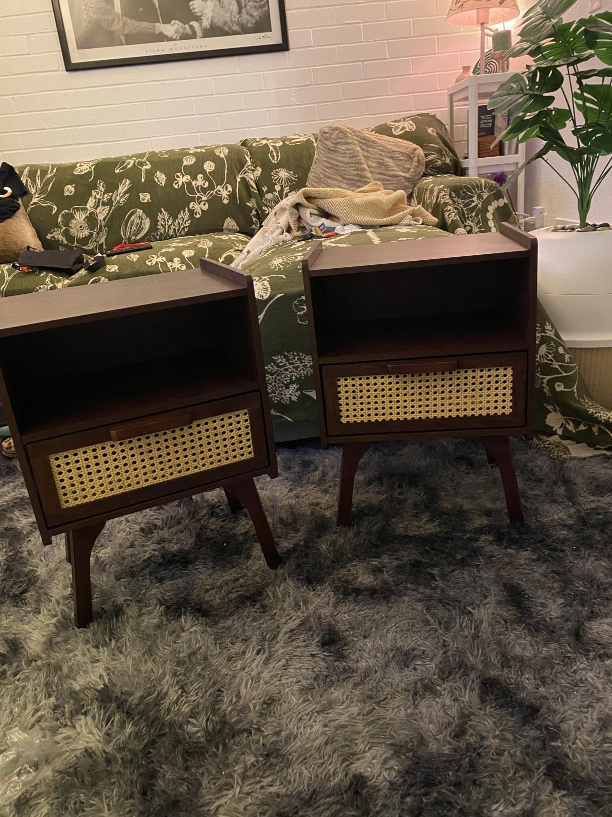 Lerliuo Rattan Nightstand, Boho Side Table with Drawer Open Shelf customer photo 1