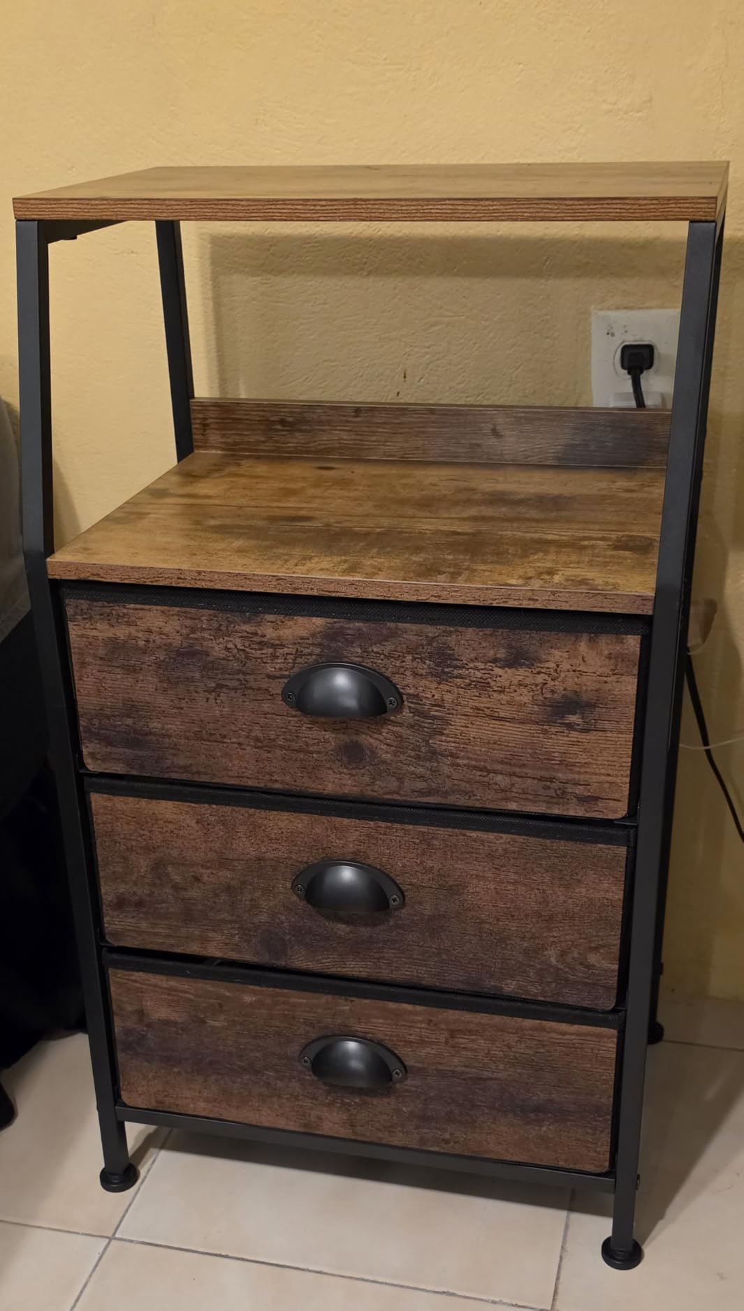Furnulem White Night Stand with 3 Fabric Drawers, Small Bedside Table customer photo 2