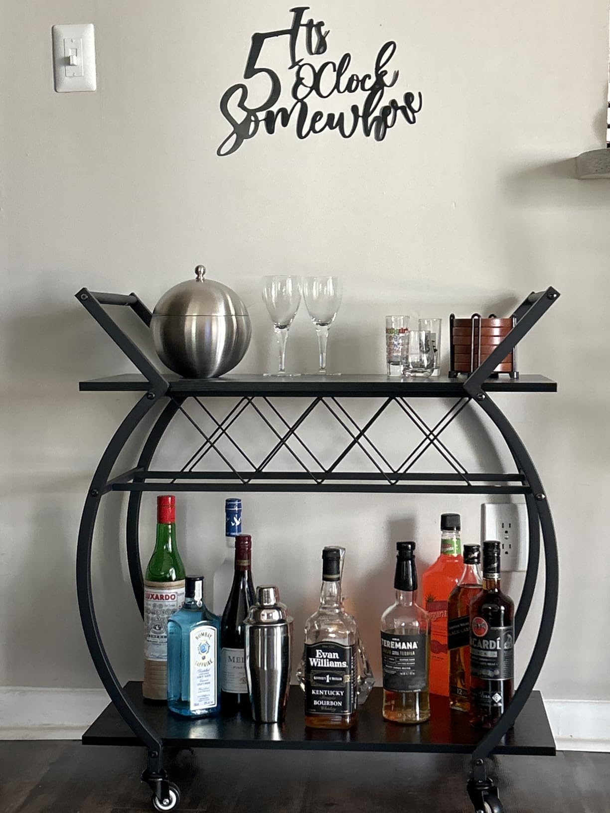 LVB Black Bar Cart with Wheels, Industrial Wine Cart with Storage for Home customer photo 2