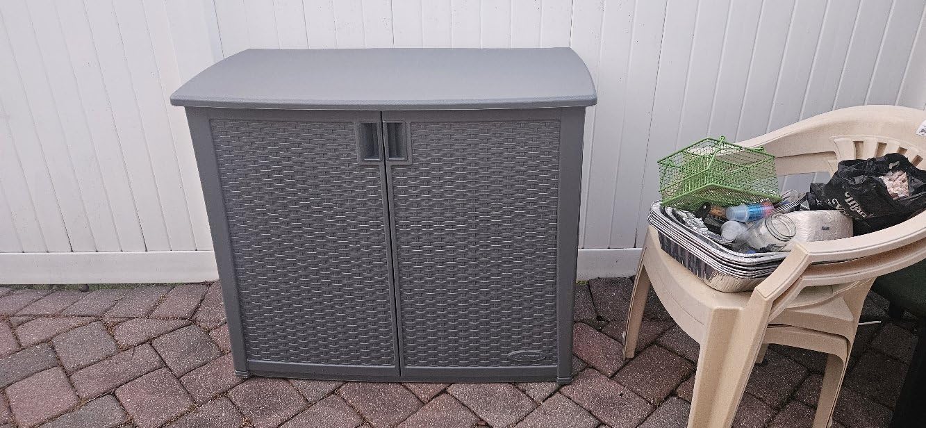 Suncast Lockable Outdoor Cabinet Storage for Patio, Garden and Backyard, 97 Gal, Cool Gray customer photo 2