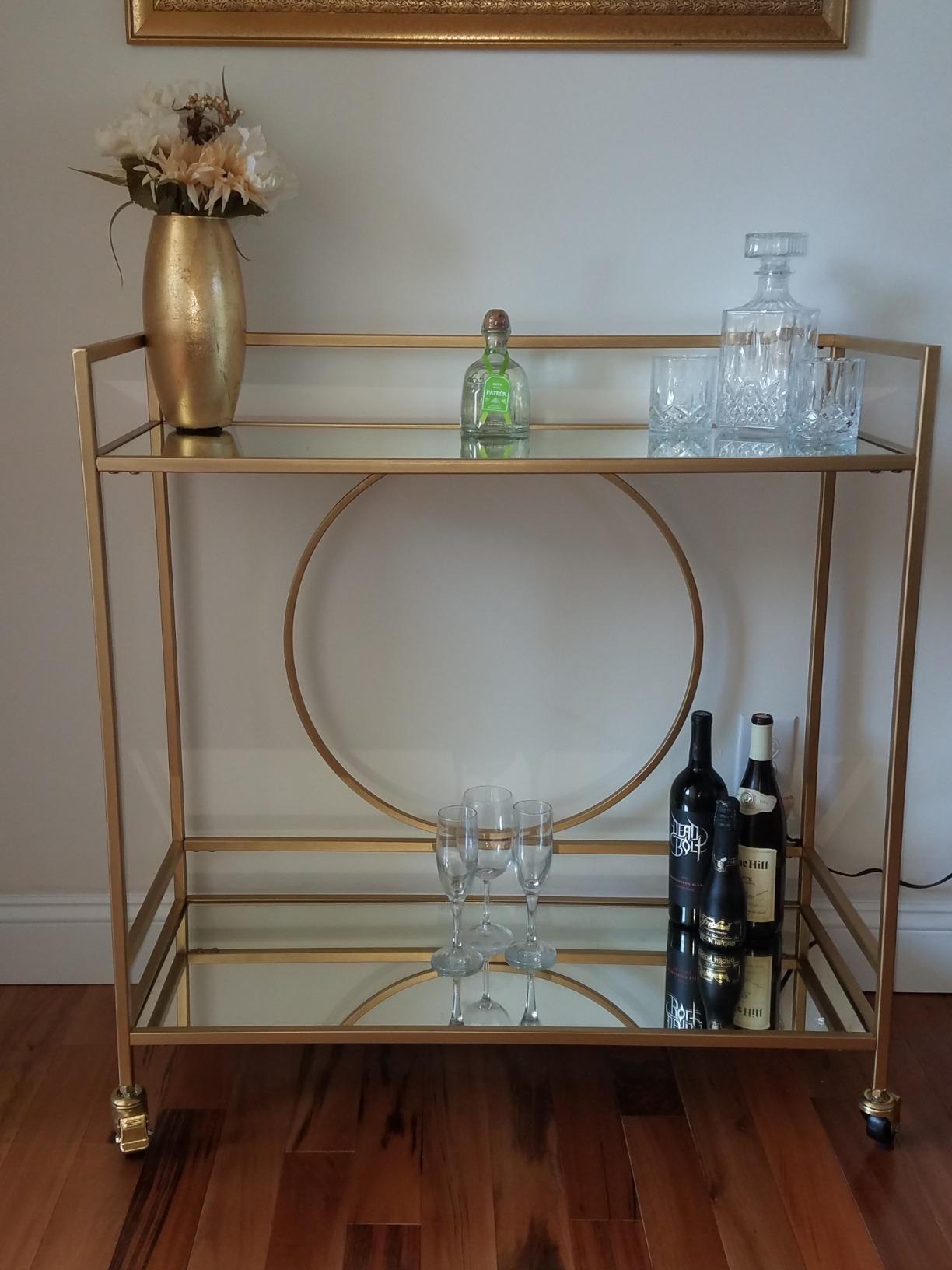 RiteSune Black Bar Cart with Wheels, Vintage Serving Cart Wine Cart with 2 Mirror Shelves, Alcohol Cart Liquor Bar Carts for Home Bar customer photo 1