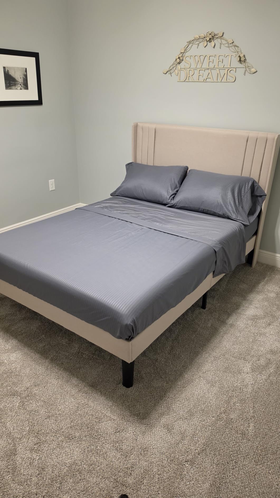 Gizoon Queen Bed Frame with Wingback Headboard, Upholstered Platform Bed customer photo 2