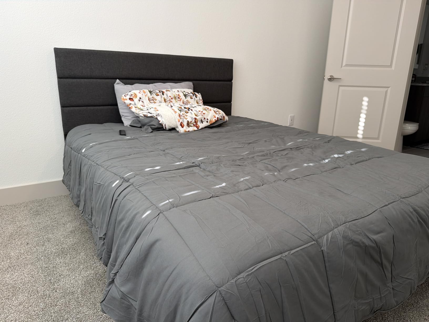 Allewie King Size Platform Bed Frame with Fabric Upholstered Headboard and Wooden Slats Support, Fully Upholstered Mattress Foundation/No Box Spring Needed/Easy Assembly, Beige customer photo 1