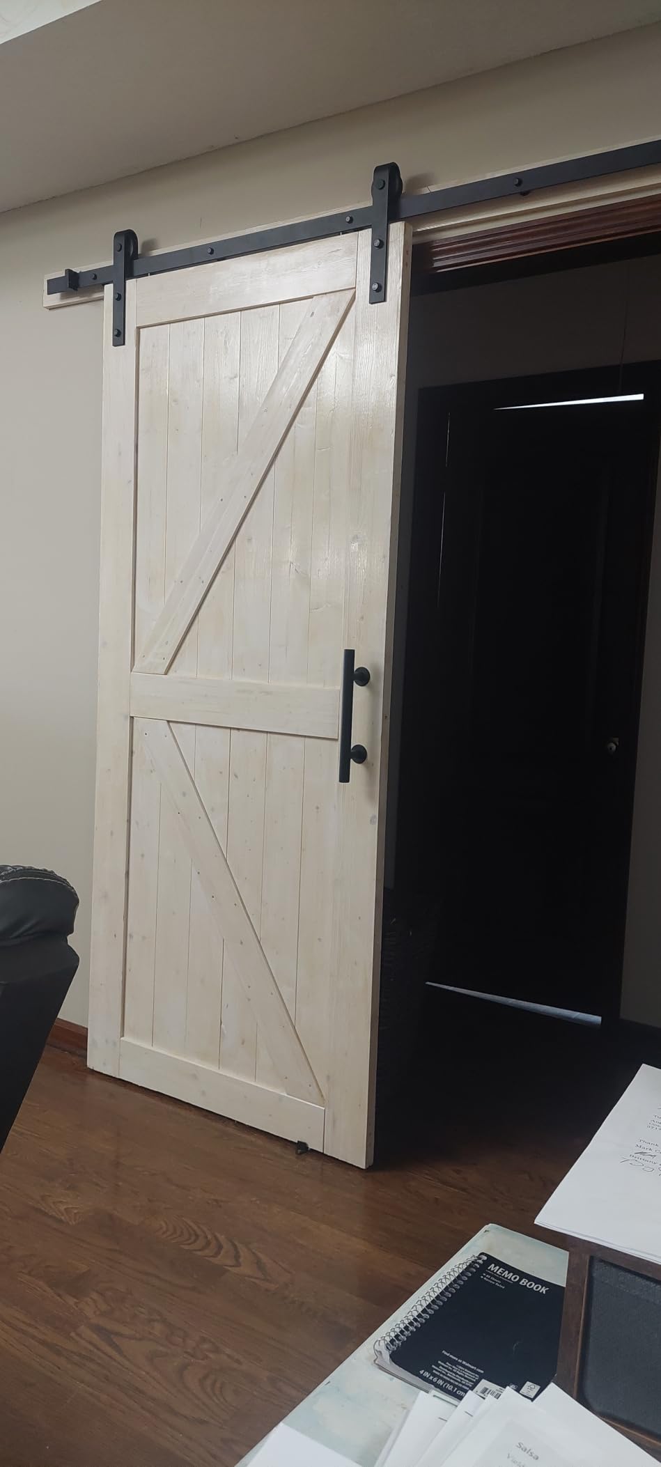 SMARTSTANDARD 36in x 84in Sliding Barn Door with 6.6ft Barn Door Hardware Kit Included, Unfinished Solid Spruce Wood Door, Assembly Required, DIY, Stainable, Natural | Unfinished Solid Spruce Wood Door, Assembly Required, DIY, Stainable, Natural customer photo 1