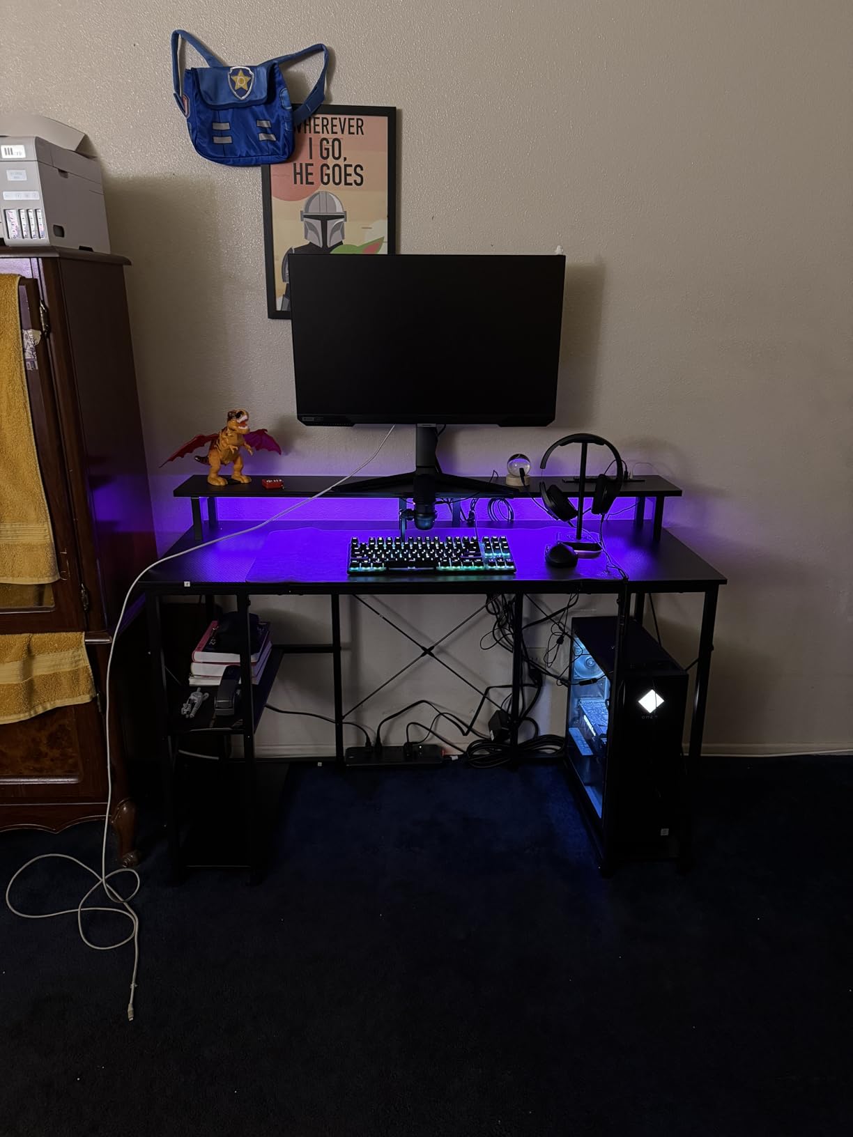 ODK 48 Inch Gaming Desk with LED Lights & Storage Shelves, Black customer photo 2