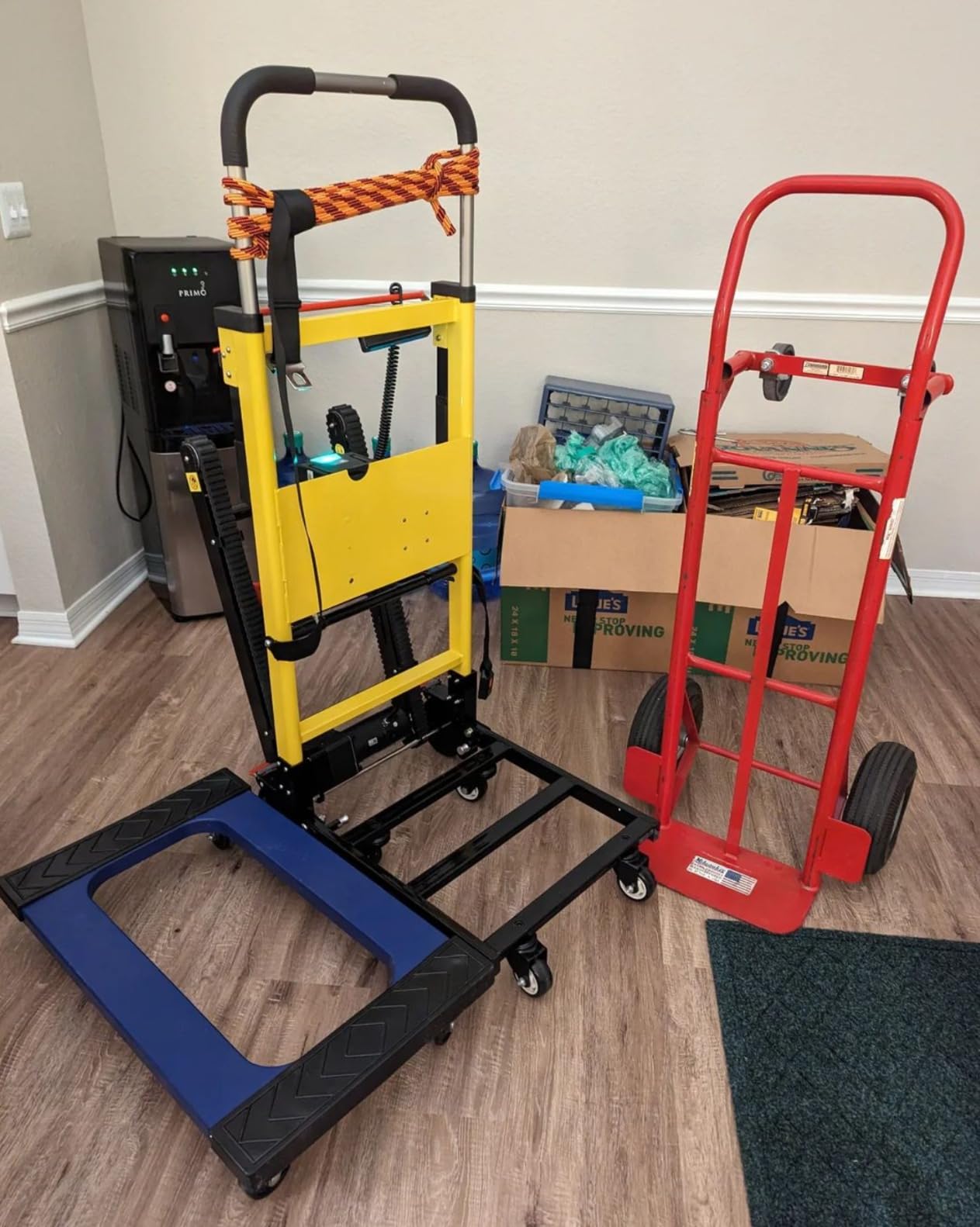 Electric Stair Climbing Dolly, Heavy Duty, Powered Stair Climber Dolly Cart with 6 Wheels Motor Powered for Furniture Logistics Warehouse, Yellow customer photo 2