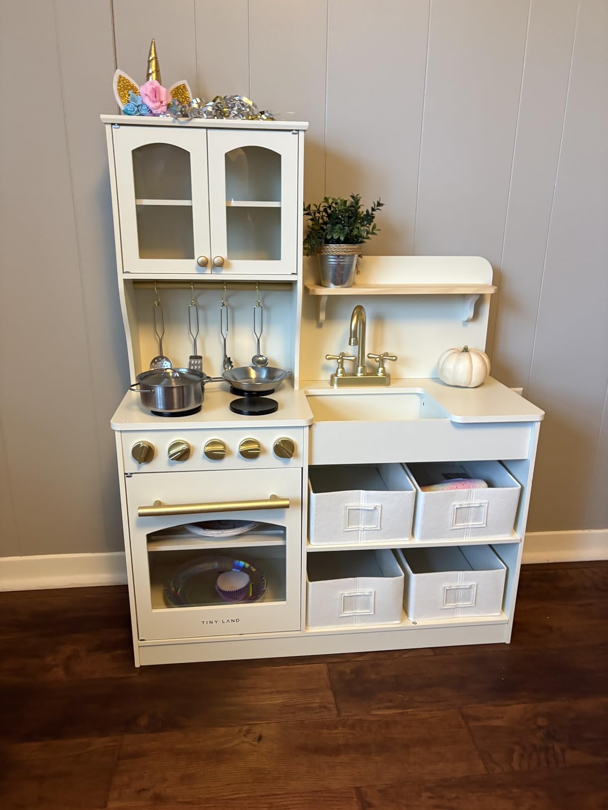 Tiny Land Wooden Play Kitchen for Kids with Toy Storage for Pretend Play | Built-In Cabinets, Felt Bins & Cookware Accessories Make Cleanup Easy While Encouraging Organizational Skills customer photo 2