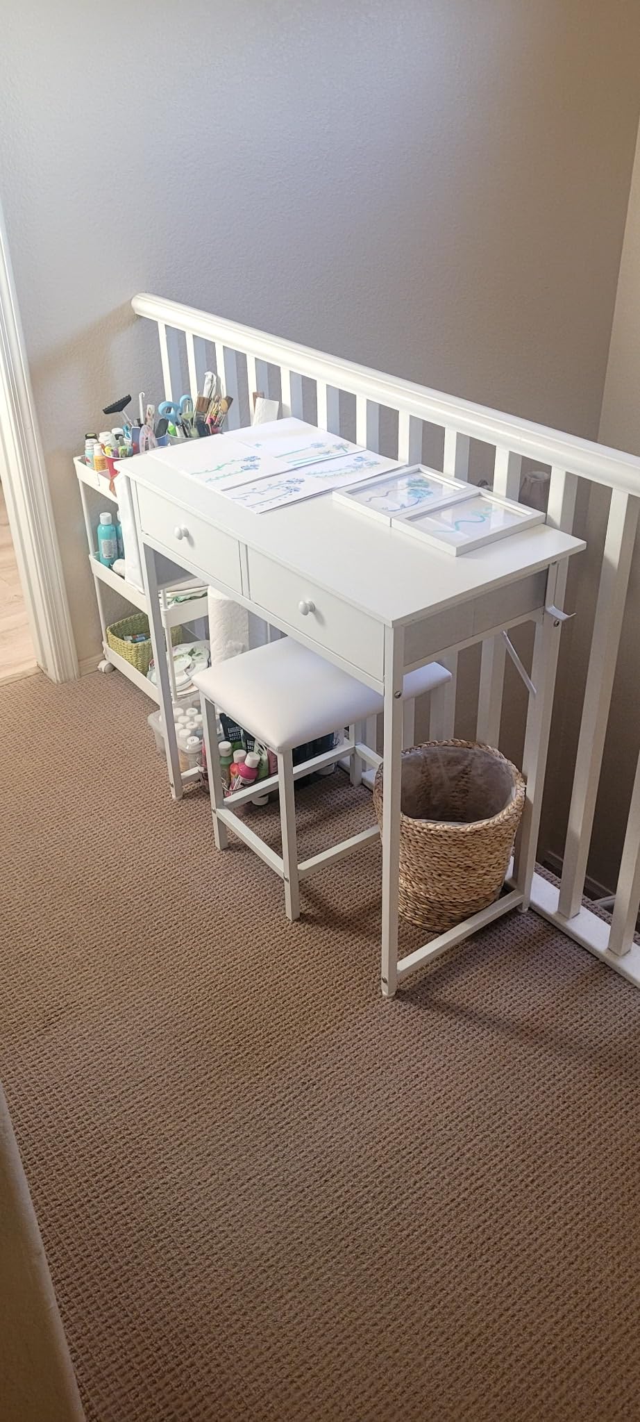 Lufeiya Small White Kids Desk with Drawers for Bedroom, 32 Inch Home Office Desks with Fabric Storage Drawer and Bag, Study Writing Vanity Table for Small Spaces, White customer photo 1