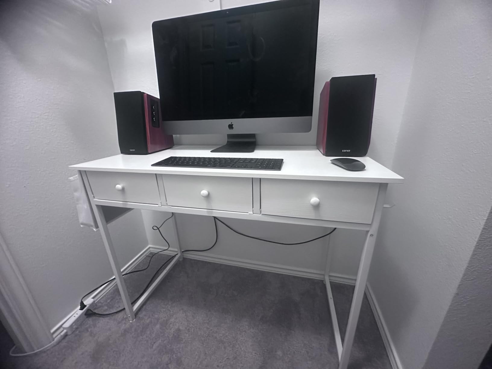 Lufeiya Small White Kids Desk with Drawers for Bedroom, 32 Inch Home Office Desks with Fabric Storage Drawer and Bag, Study Writing Vanity Table for Small Spaces, White customer photo 2