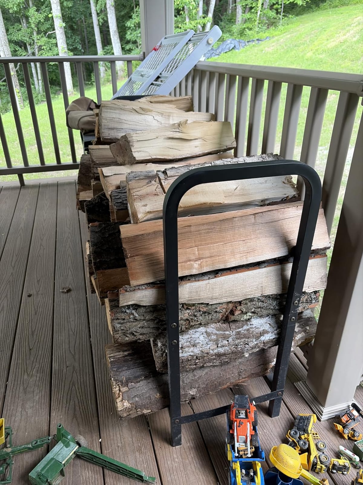 8ft Firewood Rack Holder, Adjustable Heavy Duty Fire Log Stacker Stand for Fireplace, Outdoor Indoor Metal Wood Pile Storage Organizer, Patio Logs Stand tool, Black customer photo 1
