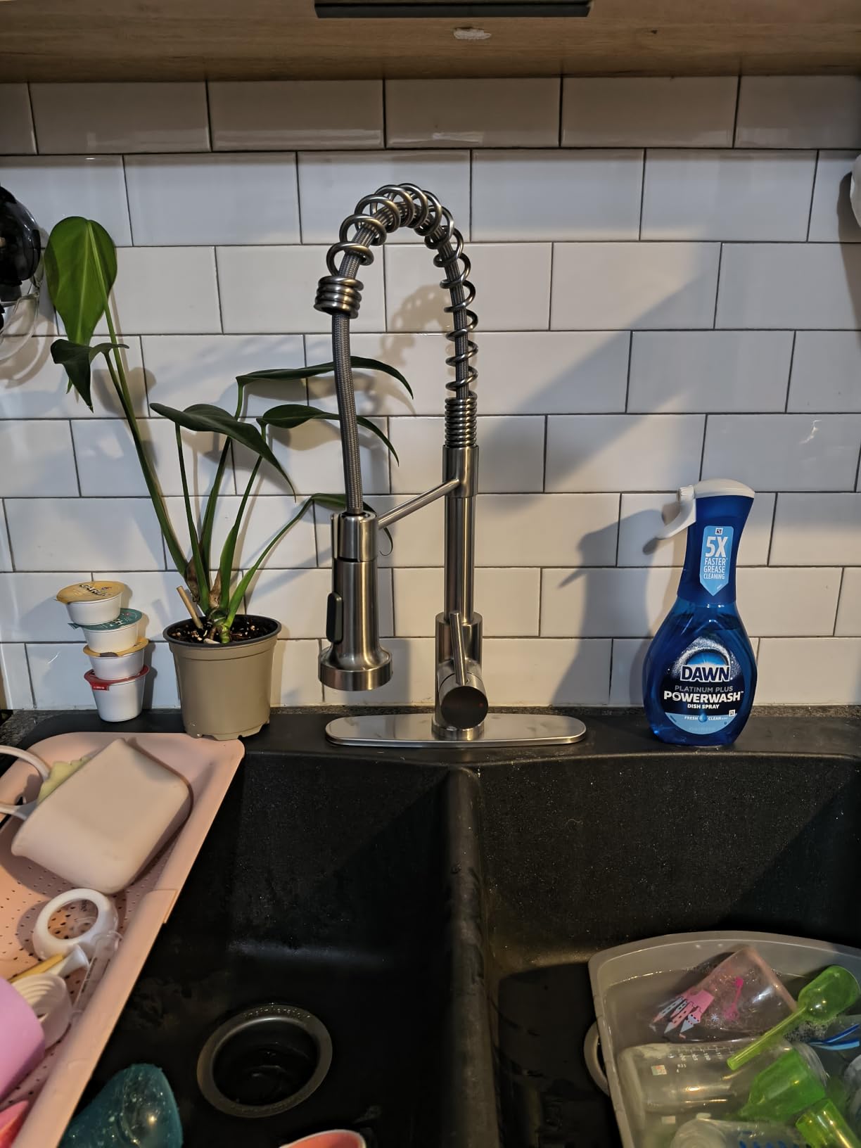 OWOFAN Touchless Pull Down Kitchen Faucet LED Light Brushed Nickel customer photo 1