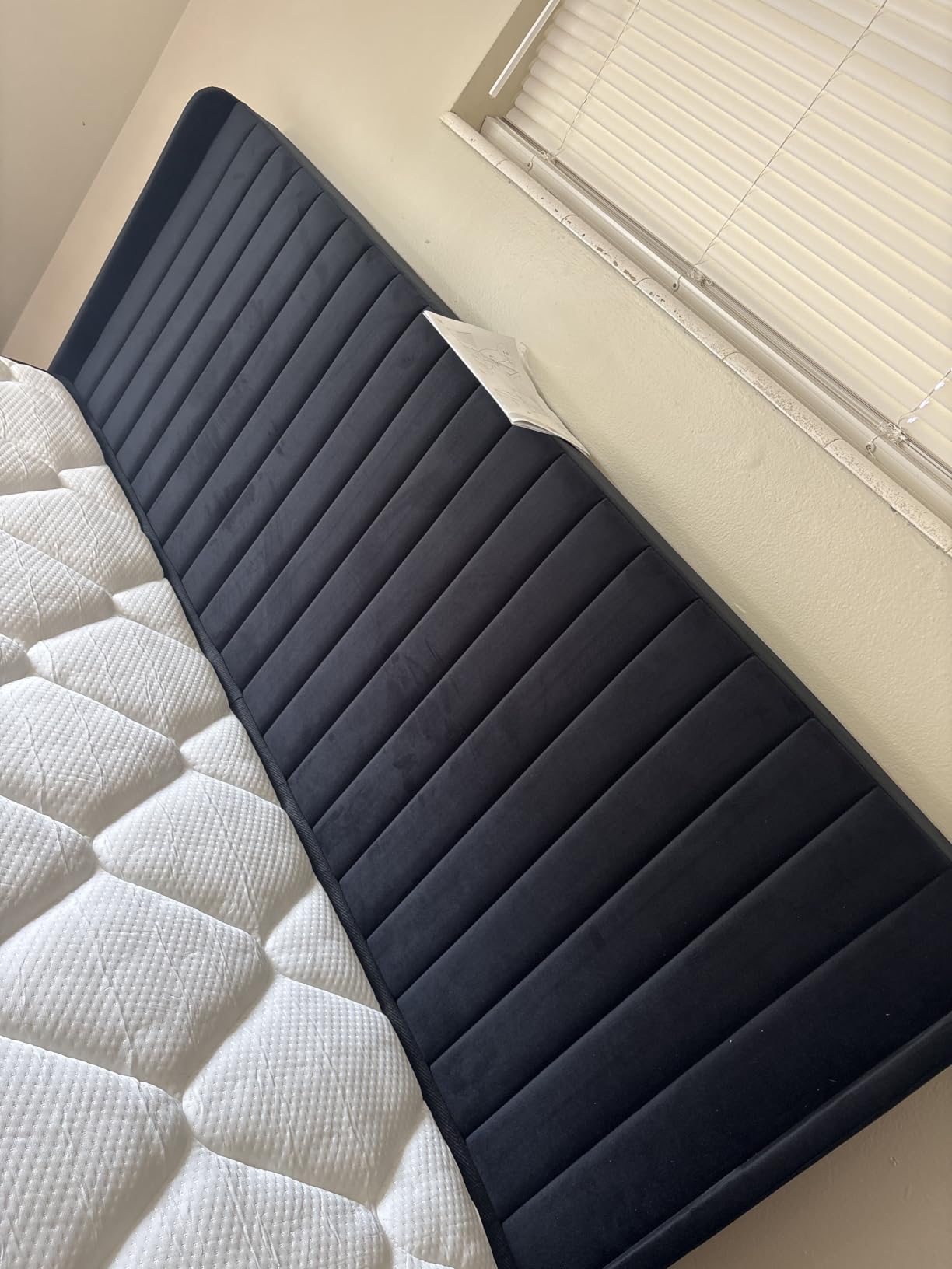 Allewie Queen Size Velvet Bed Frame/Vertical Channel Tufted Wingback Headboard/Upholstered Platform Bed/Strong Wooden Slats/No Box Spring Needed/Easy Assembly/White customer photo 2