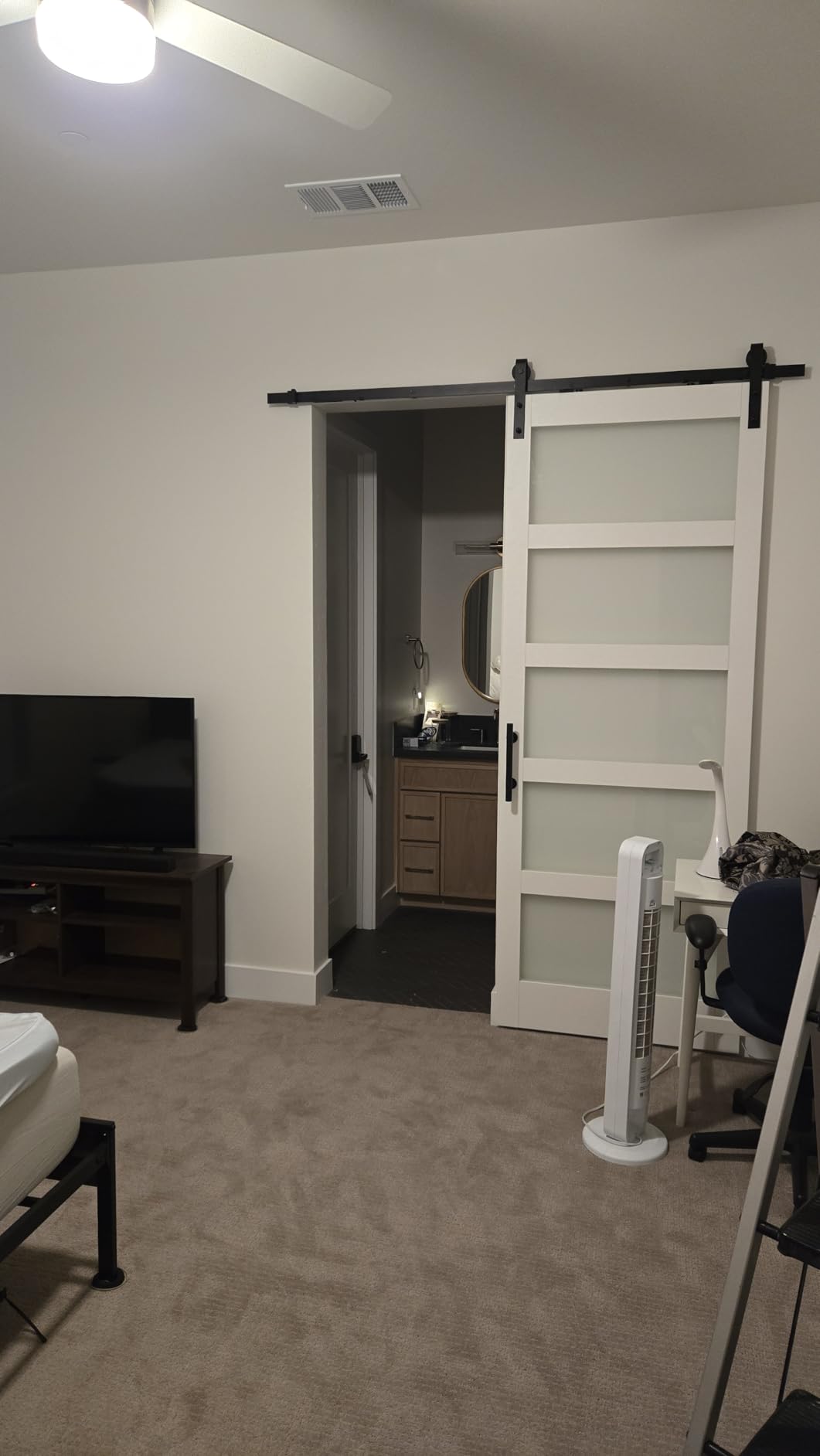 24 x 84 Inch Glass Sliding Barn Door Slab and 4ft Hardware Kit Included, 5 Frosted Glass, LVL Wood Panel Covered with White Water-Proof Scratch-Resistant PVC Surface, Simple DIY Assembly customer photo 1