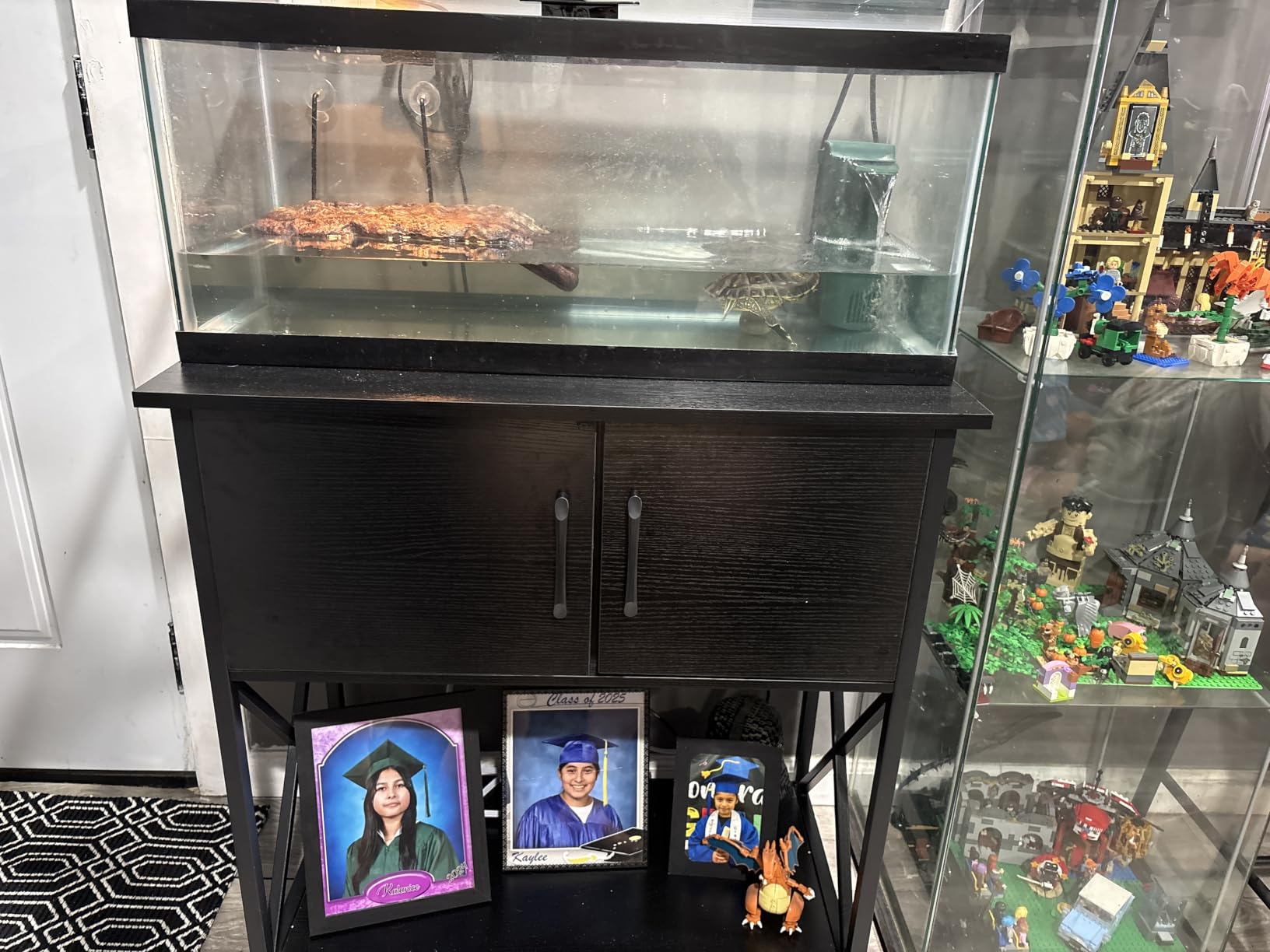 Herture 5-10 Gallon Fish Tank Stand, Metal Double Aquarium Stand with Cabinet for Fish Tank Accessories Storage, Heavy Duty 20.5