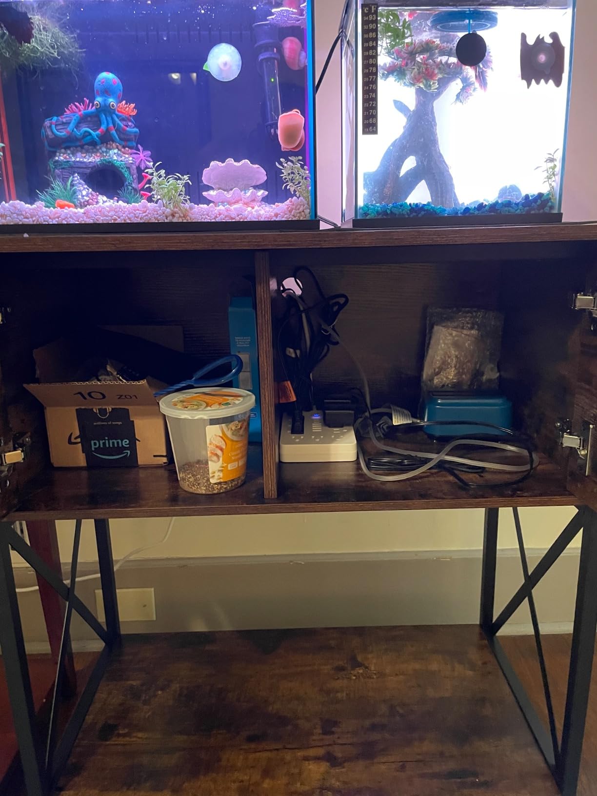 Herture 5-10 Gallon Fish Tank Stand, Metal Double Aquarium Stand with Cabinet for Fish Tank Accessories Storage, Heavy Duty 20.5
