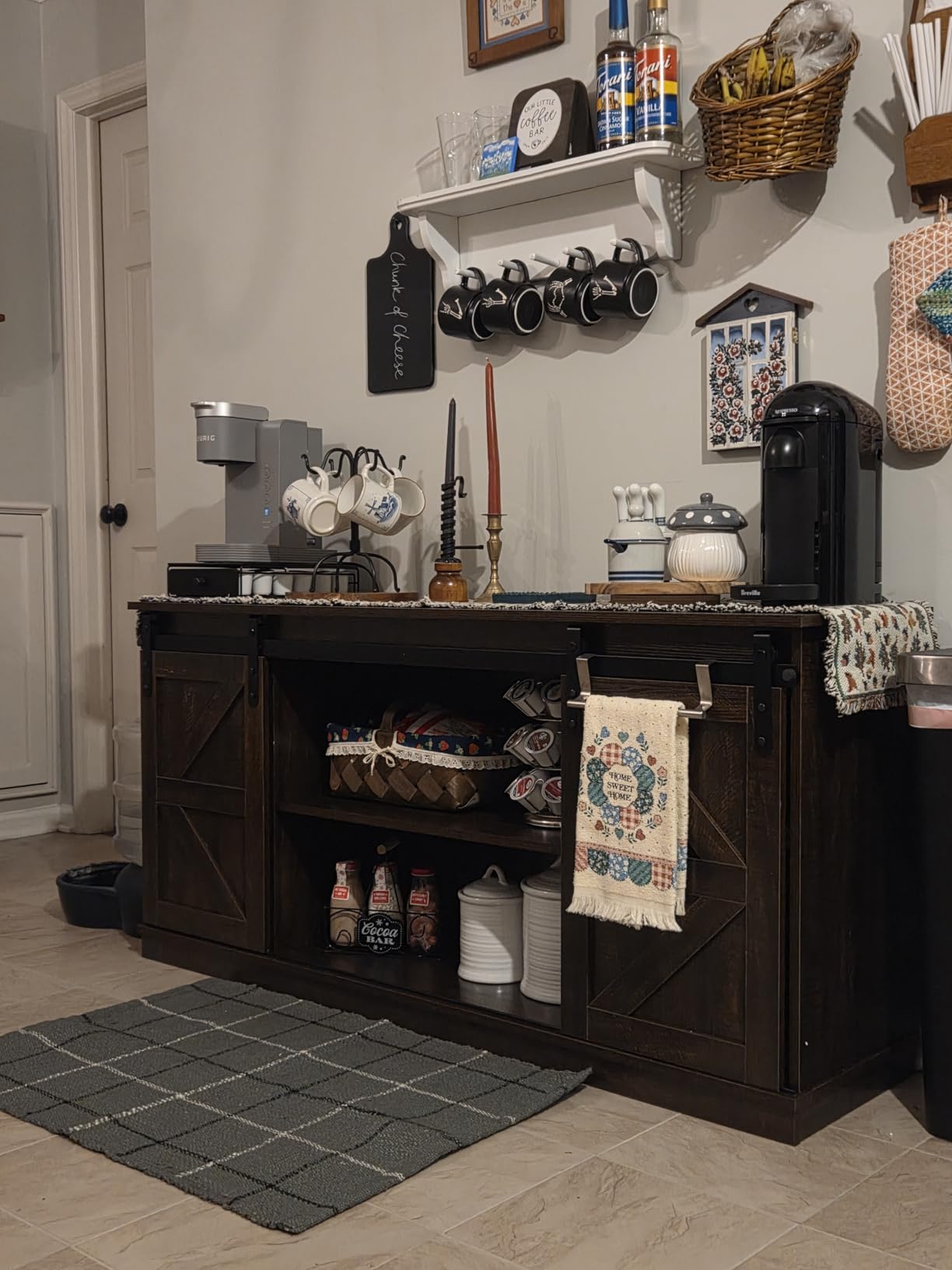 Shahoo Farmhouse Sideboard Buffet Cabinet, Coffee Bar Storage with Sliding Barn Doors, Shelf for Home Dining Room, White customer photo 1