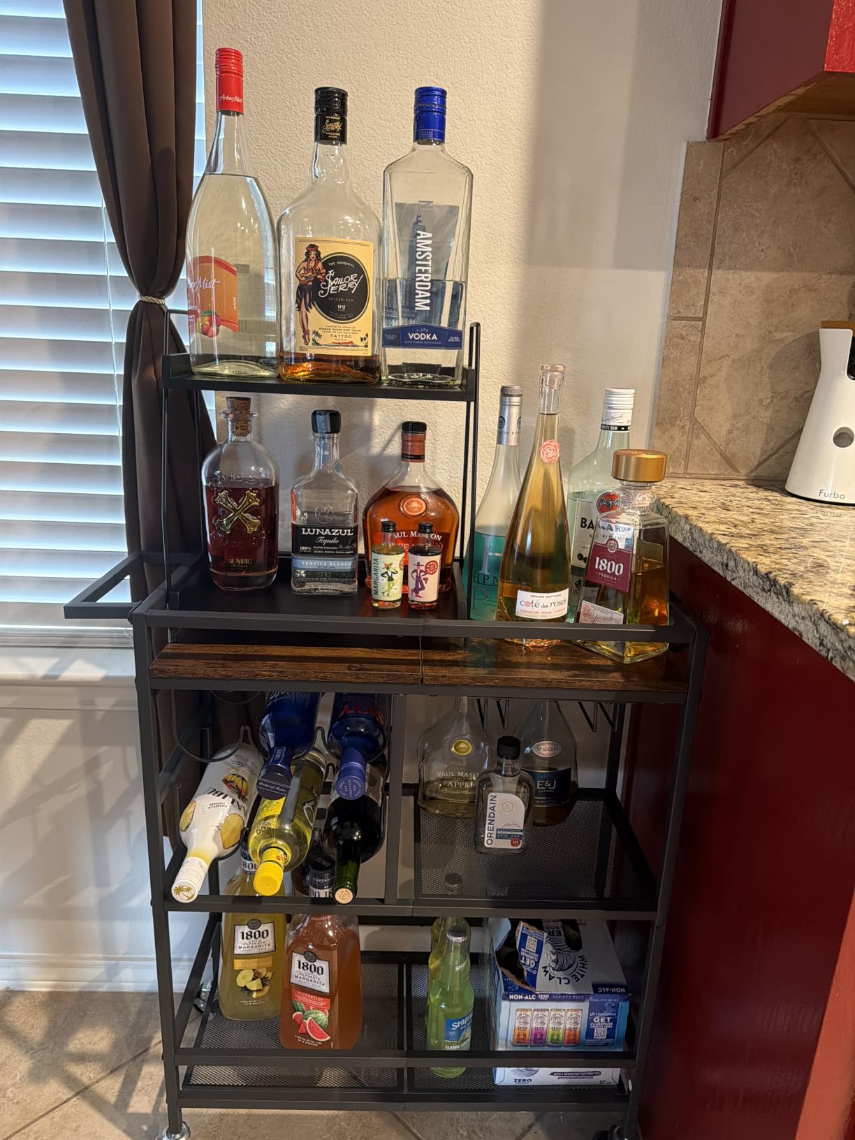 MAHANCRIS Bar Cart for Home, 3-Tier Serving Cart with Wheels and Handle, Beverage Cart with Wine Rack and Glass Holders, Rolling Wine Cart for Kitchen, Dining Room, Gold and White RCJM6101 customer photo 1