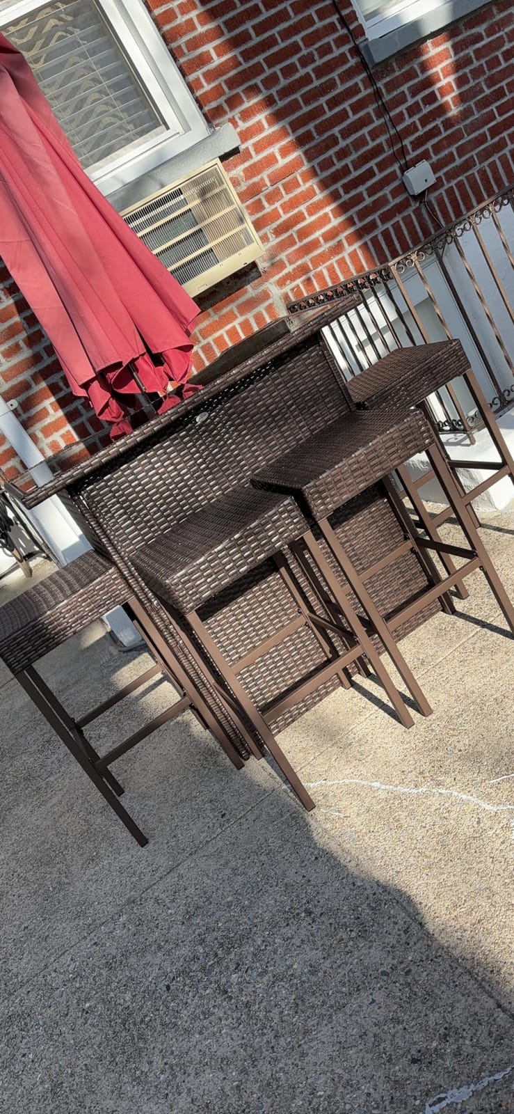 Outsunny 5 Piece Wicker Outdoor Bar Set with Glass Table Top Dark Gray | High Top Outdoor Table and Chairs, Height Patio Set, 2 Tier Storage Shelf, 4 Bar Stools, for Garden, Poolside customer photo 1