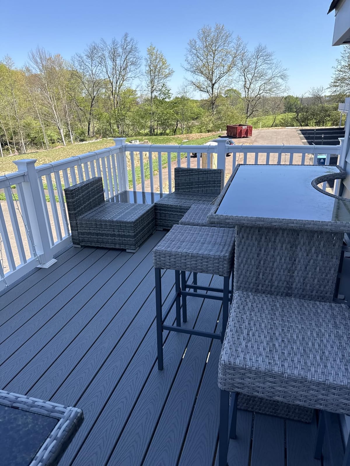 Outsunny 5 Piece Wicker Outdoor Bar Set with Glass Table Top Dark Gray | High Top Outdoor Table and Chairs, Height Patio Set, 2 Tier Storage Shelf, 4 Bar Stools, for Garden, Poolside customer photo 2