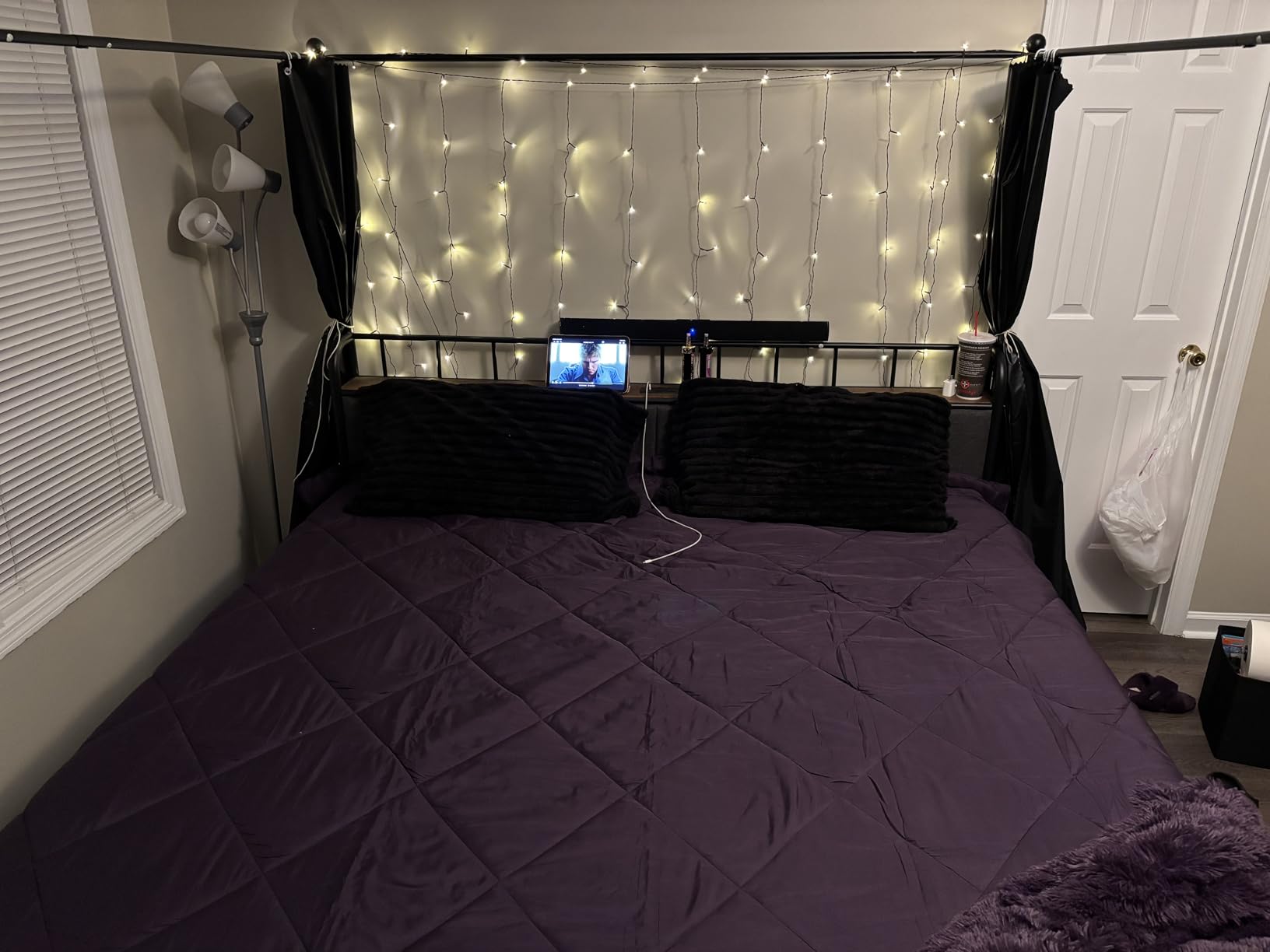 LIKIMIO King Canopy Bed Frame, Storage Headboard with Charging Station customer photo 1
