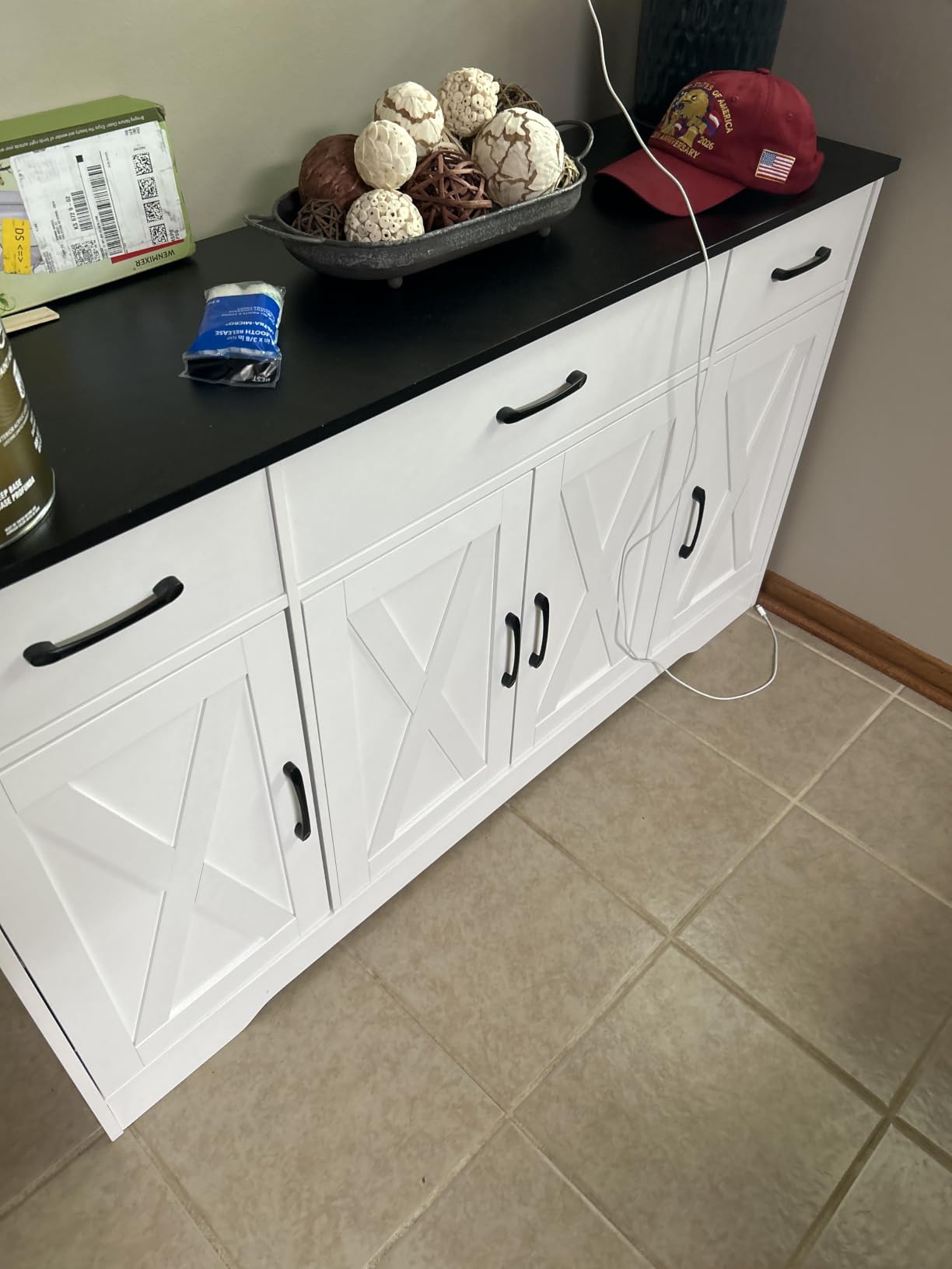 HOSTACK Kitchen Buffet Sideboard Storage Cabinet, Coffee Bar Cabinet, Brown customer photo 2