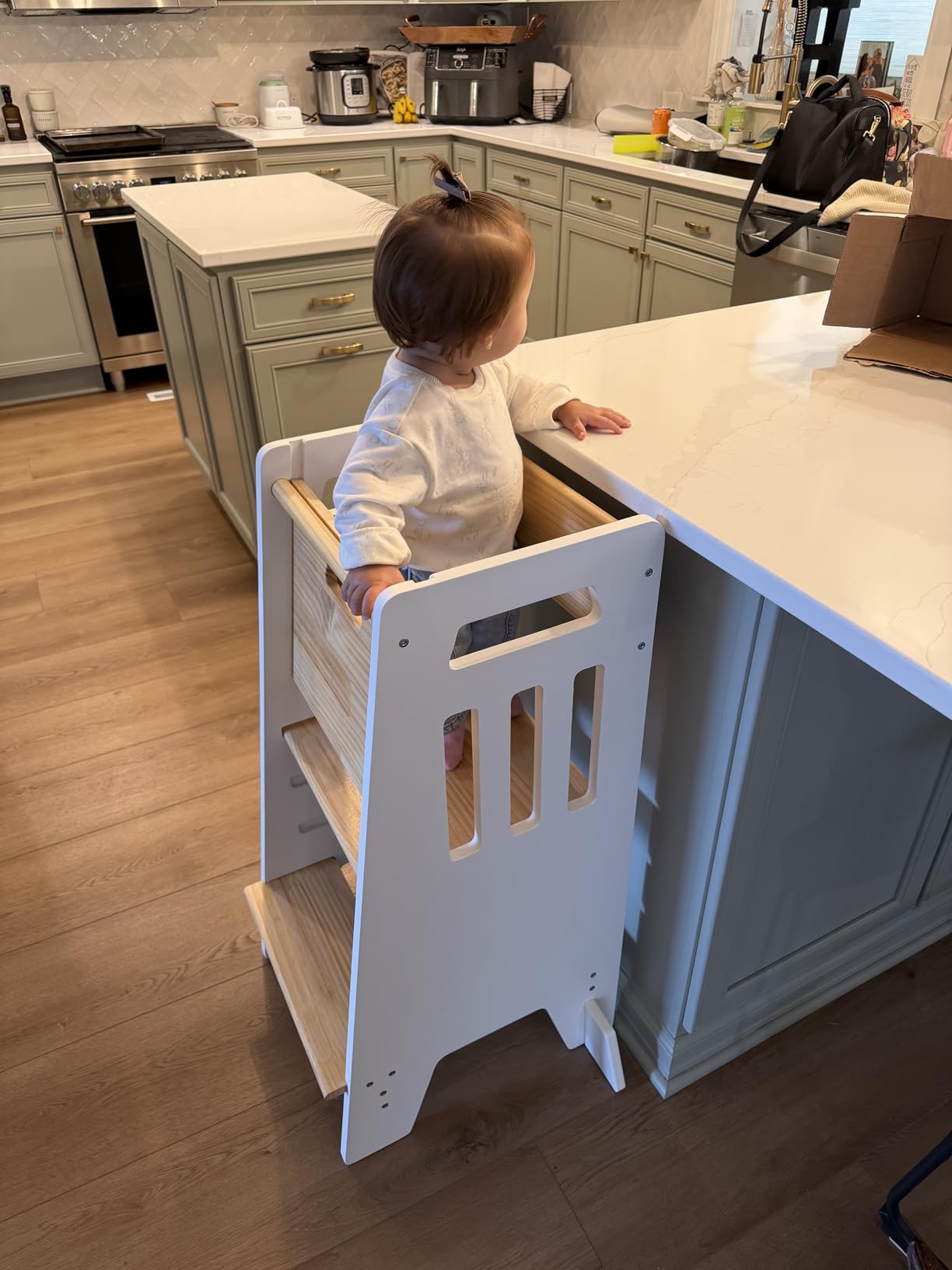 Toddler Tower with Sliding Door - 3 Adjustable Heights - 2026 Design -White customer photo 1