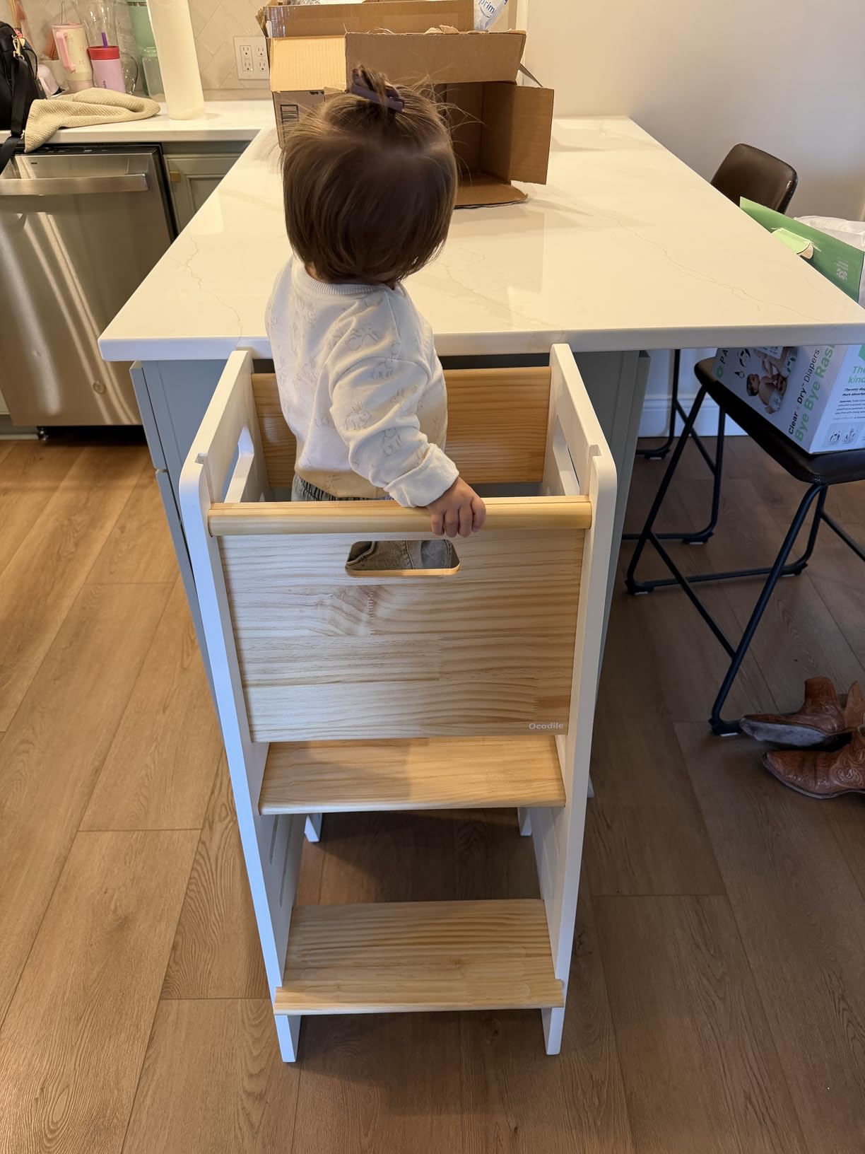 Toddler Tower with Sliding Door - 3 Adjustable Heights - 2026 Design -White customer photo 2