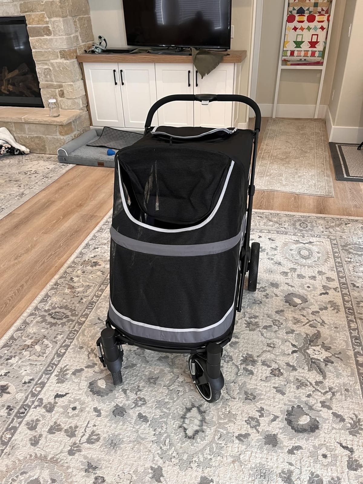 Dog Stroller for Medium/Large Dogs One-Click Folding, Extra Large Pet Stroller for 2 Dogs with Storage Pocket & Shock Absorption, Up to 130 lbs, Grey customer photo 1