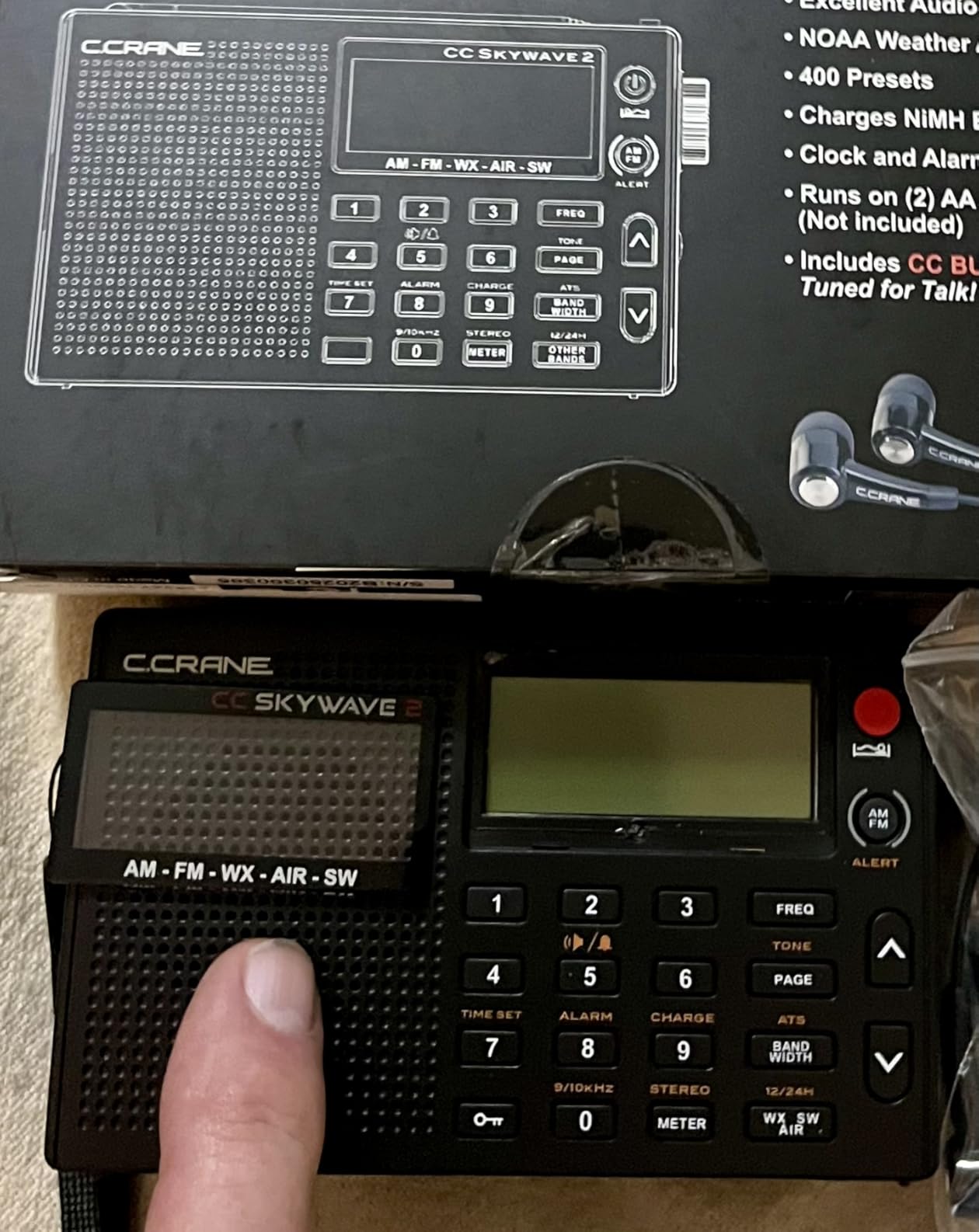 C. Crane CC Skywave 2 AM, FM, Shortwave, NOAA Weather + Alert, VHF Aviation Band, Small Battery-Operated Portable Travel Radio with Clock and Alarm customer photo 1