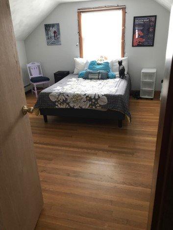 Zinus Curtis Upholstered Platform Bed Frame, Mattress Foundation, Wood Slat Support, No Box Spring Needed, Eco Friendly WonderBox (TM) Packaging, Dark Grey, Full customer photo 2