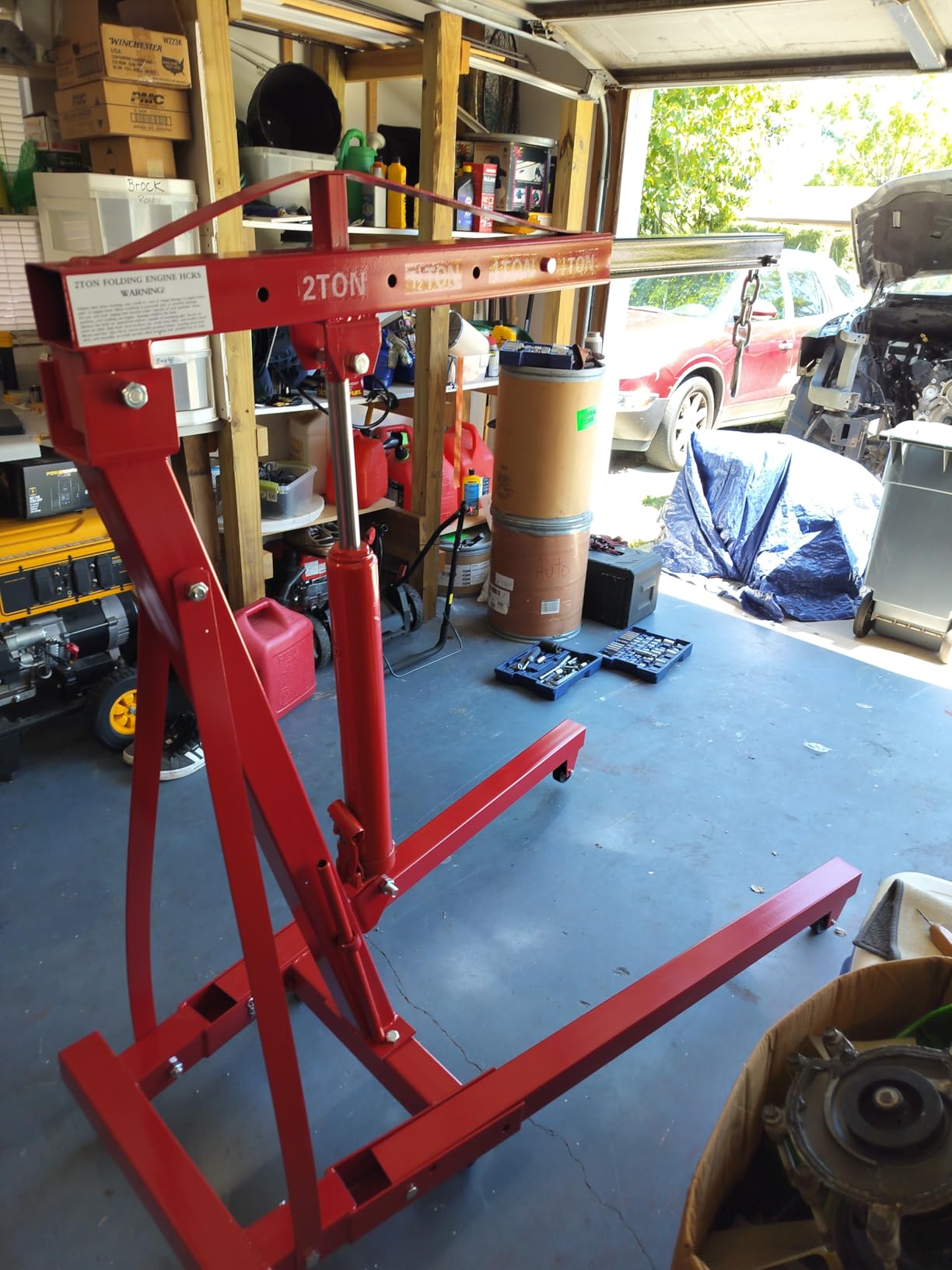2 Ton Engine Hoist Foldable Cherry Picker, Heavy Duty Engine Lift Hoist | 4400 lbs Foldable Hydraulic Shop Crane w/Telescopic Boom & 6 Swivel Casters for Auto Repair Garage Workshop (Red) customer photo 2