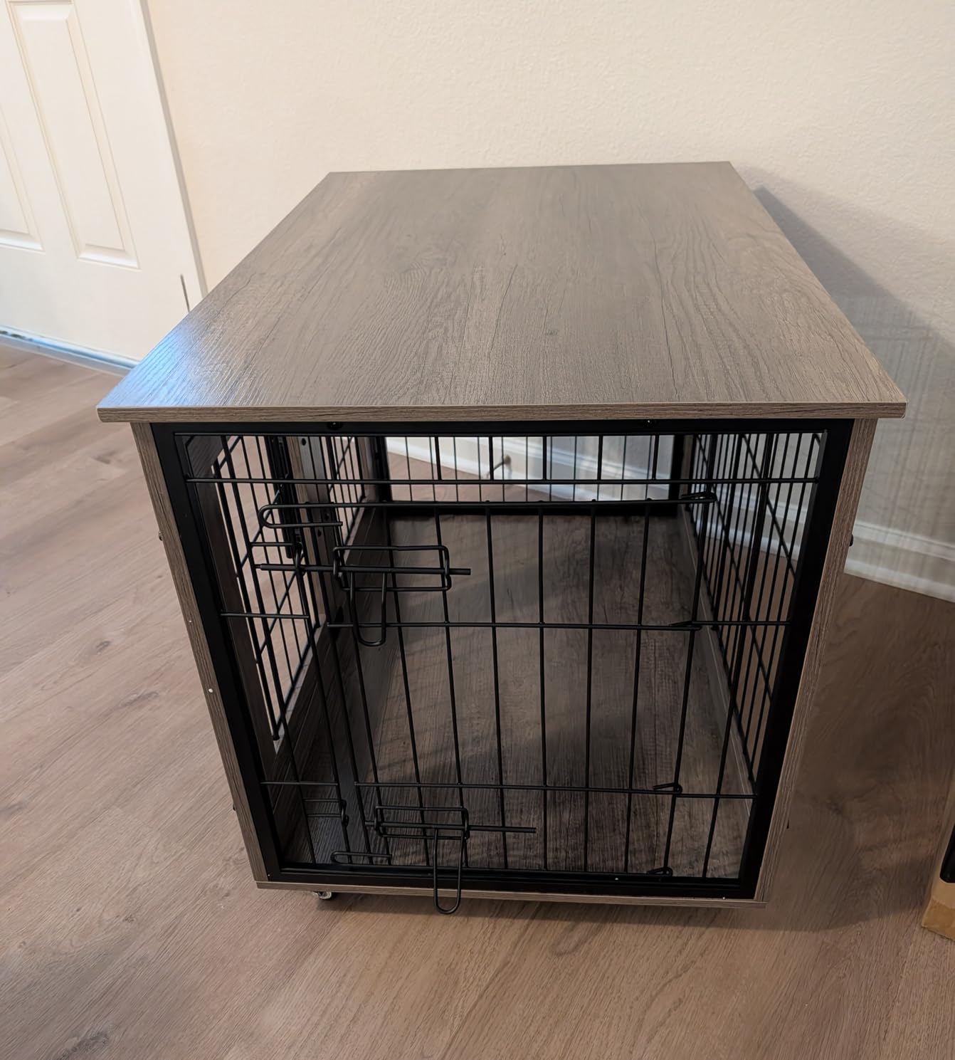 YaFiti Dog Crate Furniture, 32.5” Wooden Indoor Dog Kennel, Rustic Brown | Cushion, Wheels, Double Doors, Furniture Style, Side End Table, Decorative Pet Cage House, Up to 45 lb, for Small/Medium Dogs customer photo 1